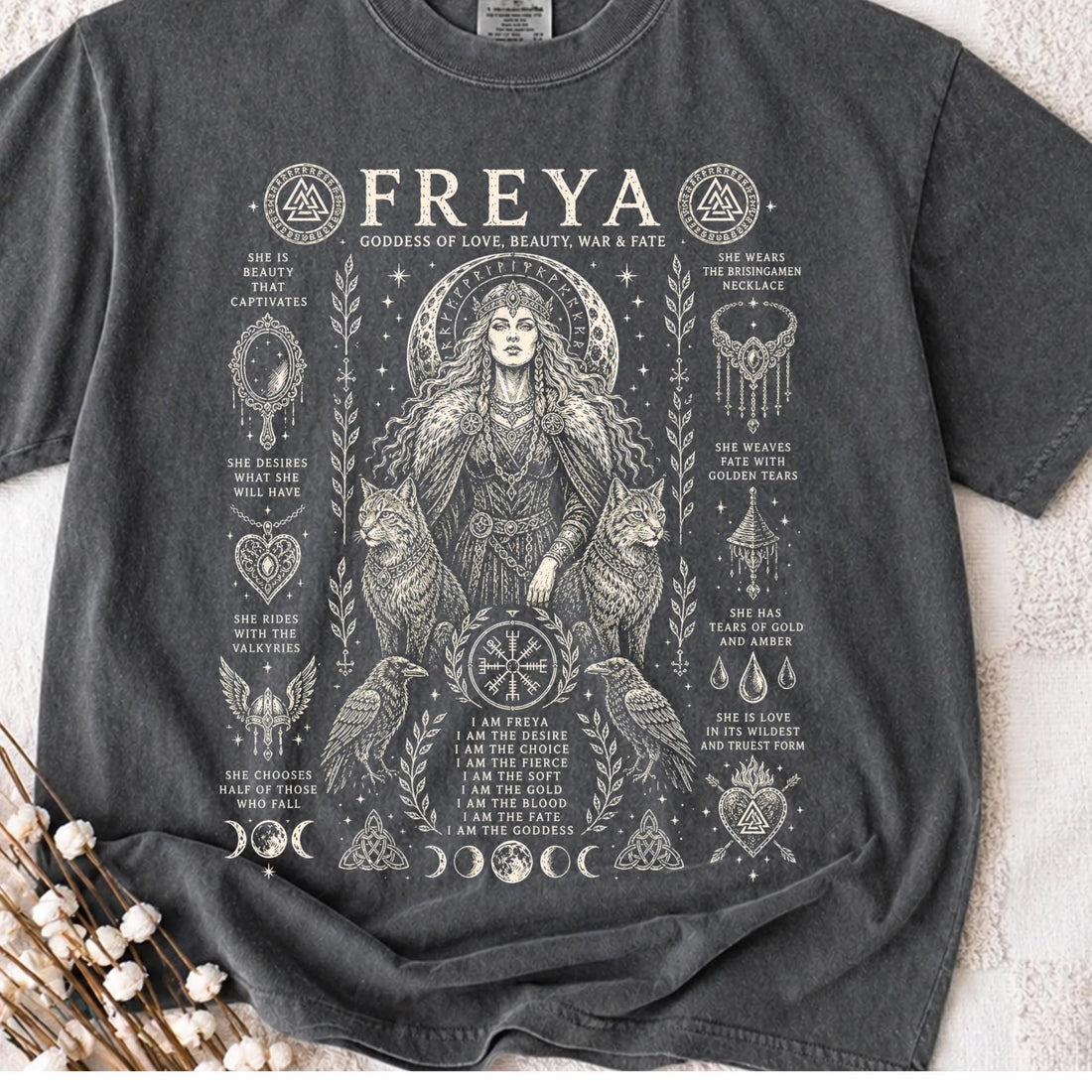 Viking T-Shirt - Viking Goddess Freya T-Shirt, Norse Mythology Warrior Sorceress Tee, Goth Grunge