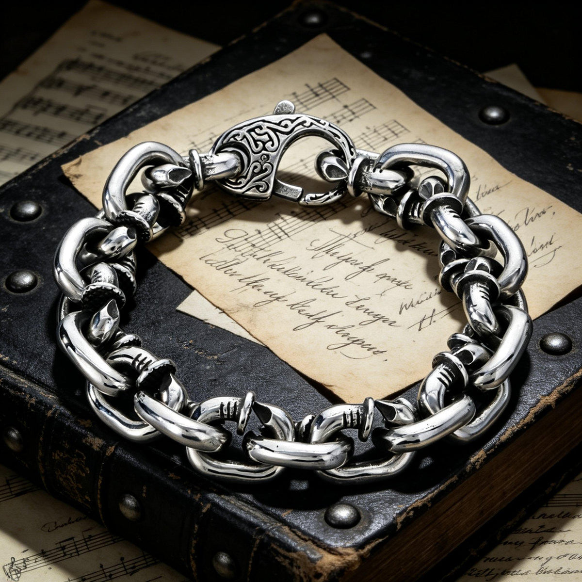 Viking Wolf Bracelet - Vintage Heavy-Duty Distressed Viking Wolf Head Titanium Steel Bracelet /
