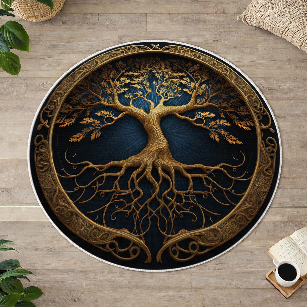 Viking Yggdrasil Tree of Life Rug - Yggdrasil Tree Of Life Round Rug, Nordic Carpet, Vikings Rug