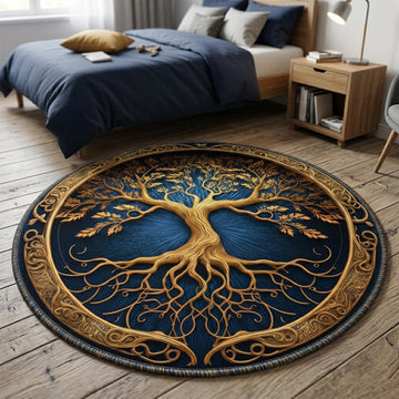Viking Yggdrasil Tree of Life Rug - Yggdrasil Tree Of Life Round Rug, Nordic Carpet, Vikings Rug