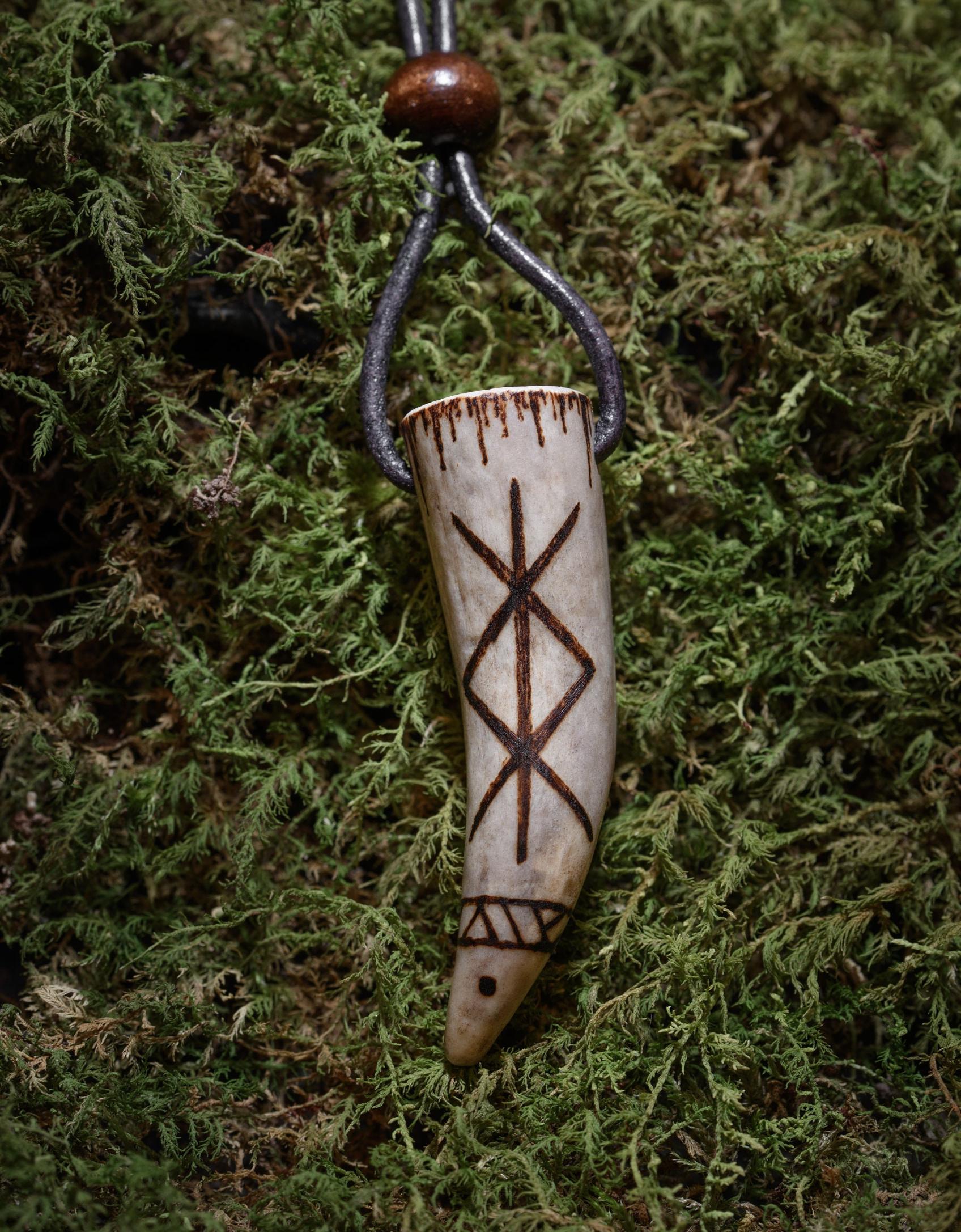 Viking Rune Necklace - Protection BindRune, Antler Pendant, Viking Rune