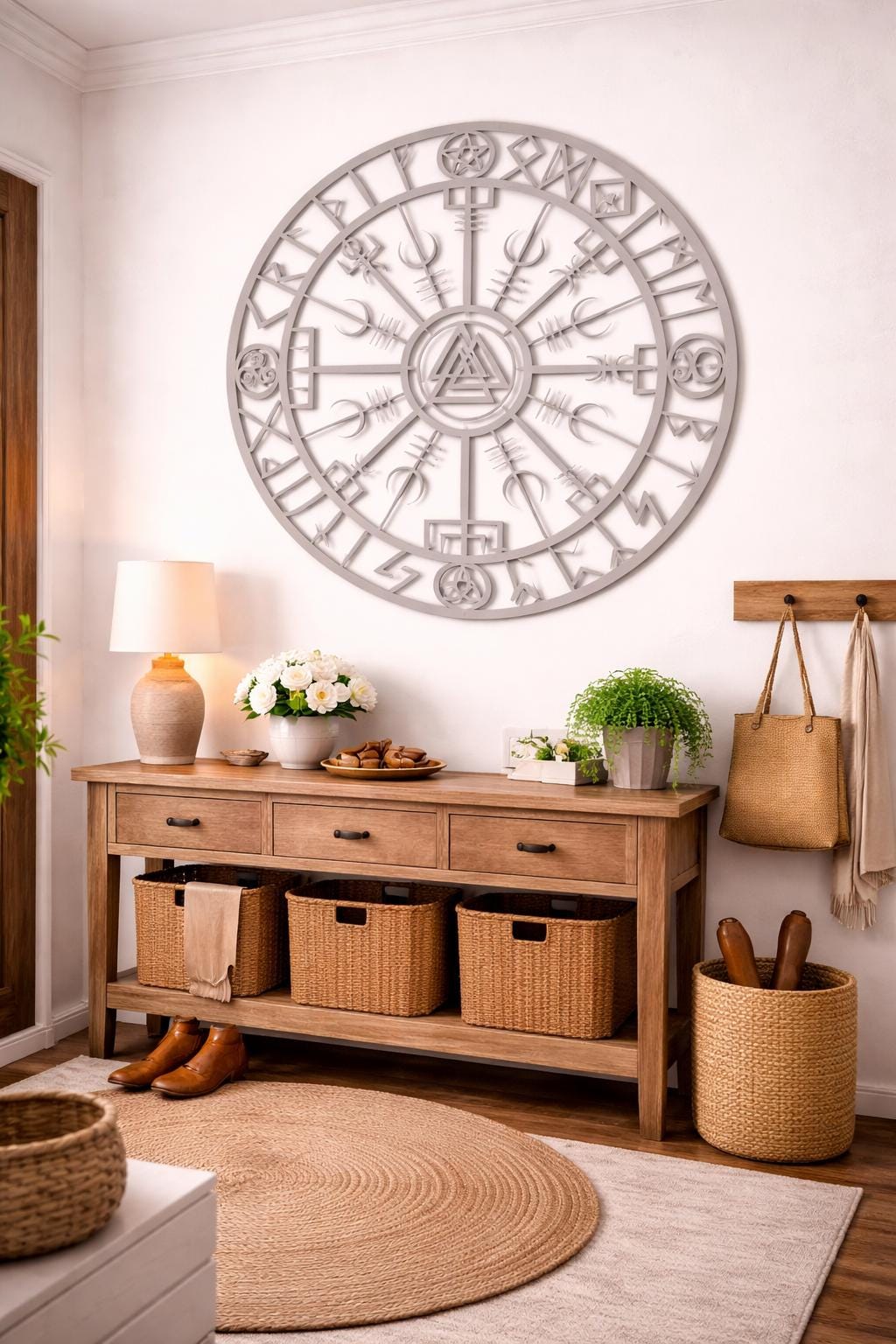 Viking Vegvisir Compass Blanket - Viking Vegvisir Wall Art Wooden Decor, Norse Compass Symbol Wall
