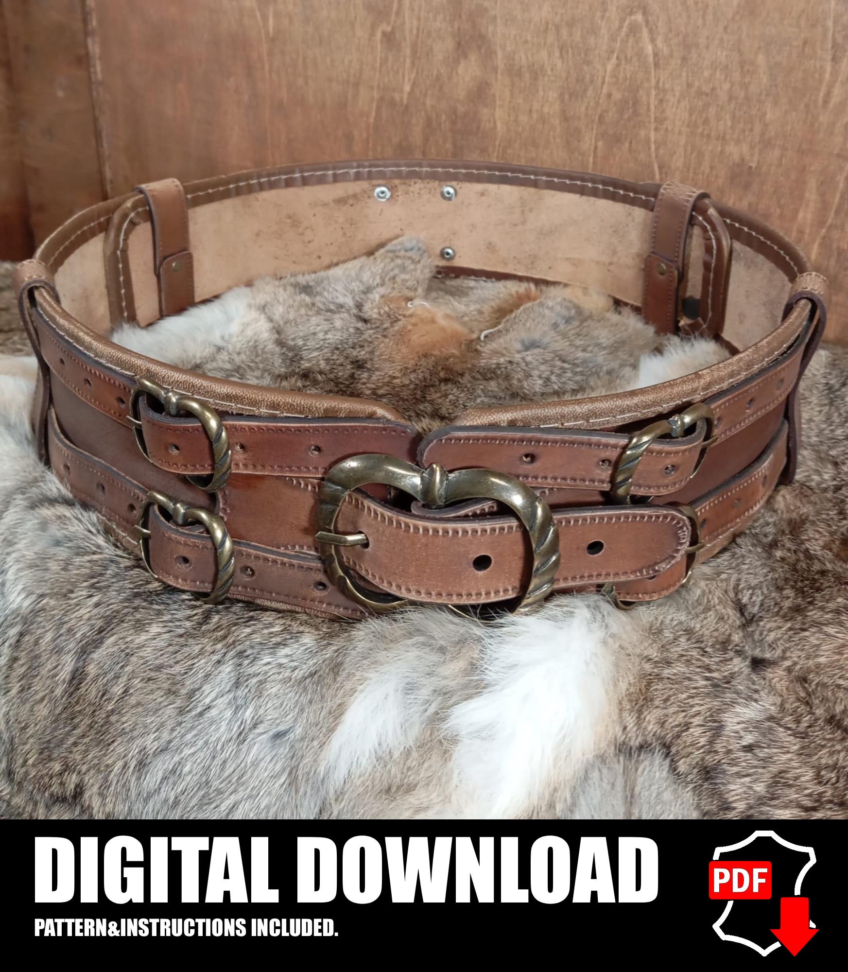 Viking Costume & LARP - Medieval Leather Bracer, Belt and Pouch for Halloween Cosplay, Viking