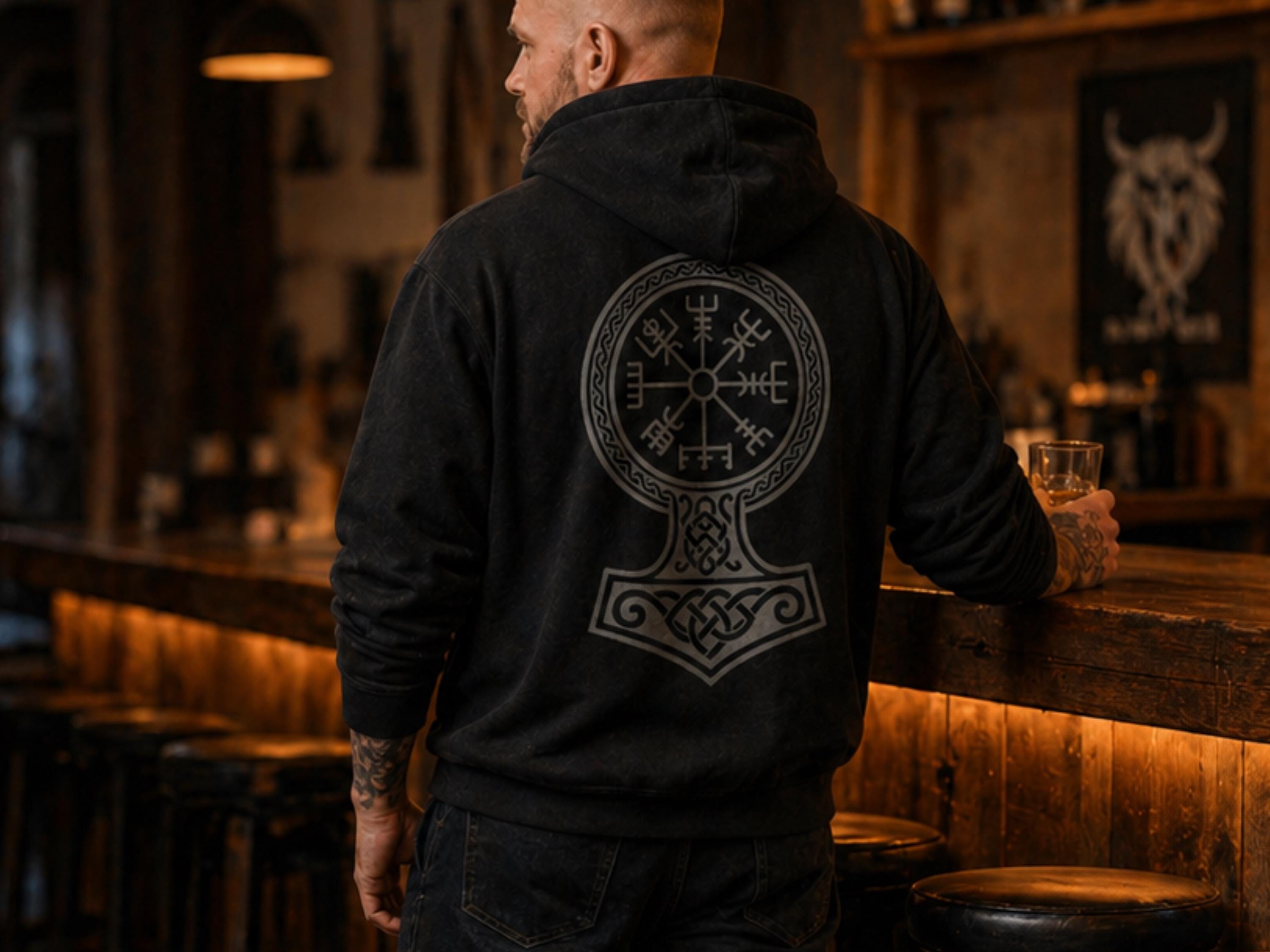 Viking Thor's Hammer Hoodie - Viking Hoodie Men Vegvisir Compass Mjolnir Thor Hammer Norse