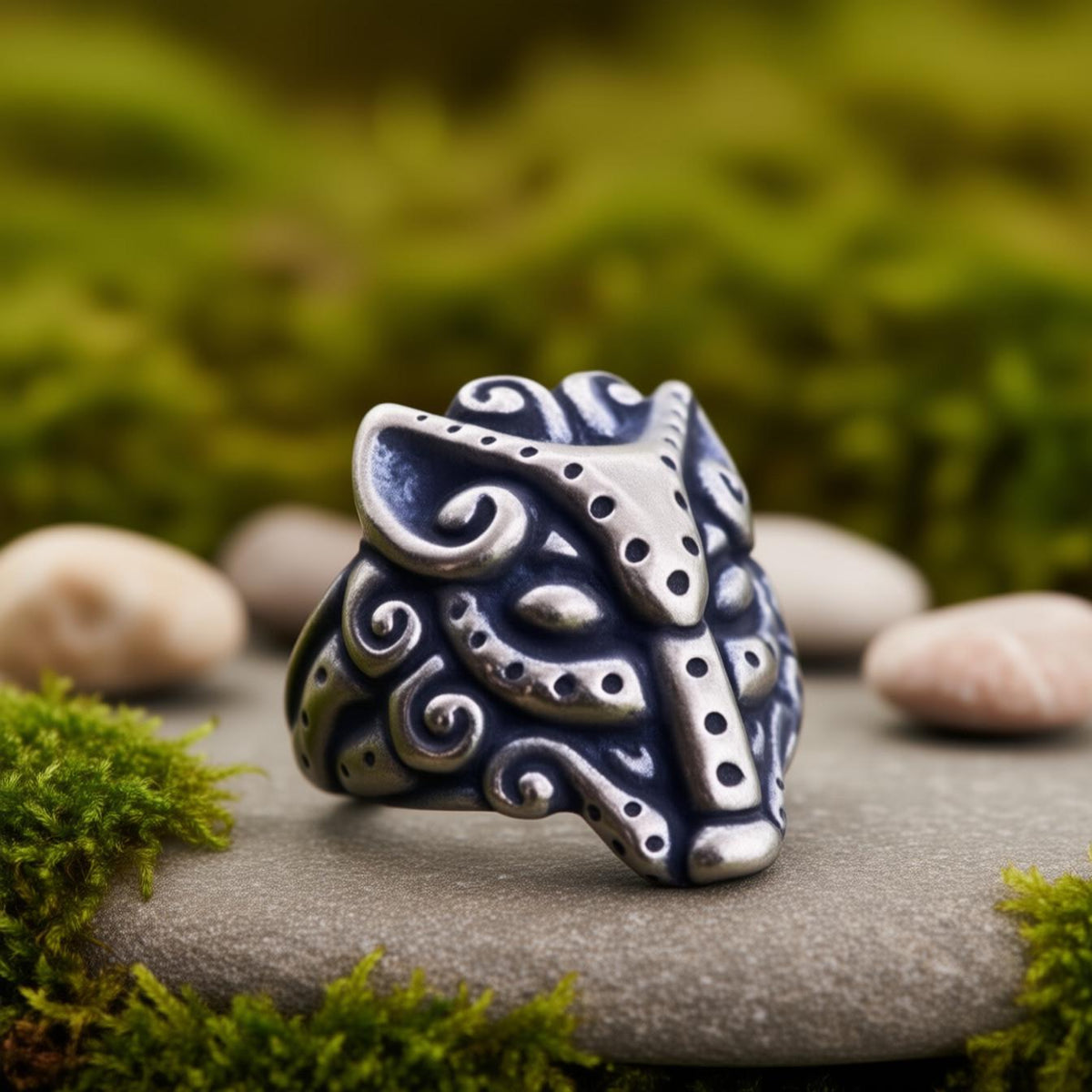 Viking Wolf Ring - Norse Raven Wolf Ring Silver Blue Stone Viking Celtic Knot Band