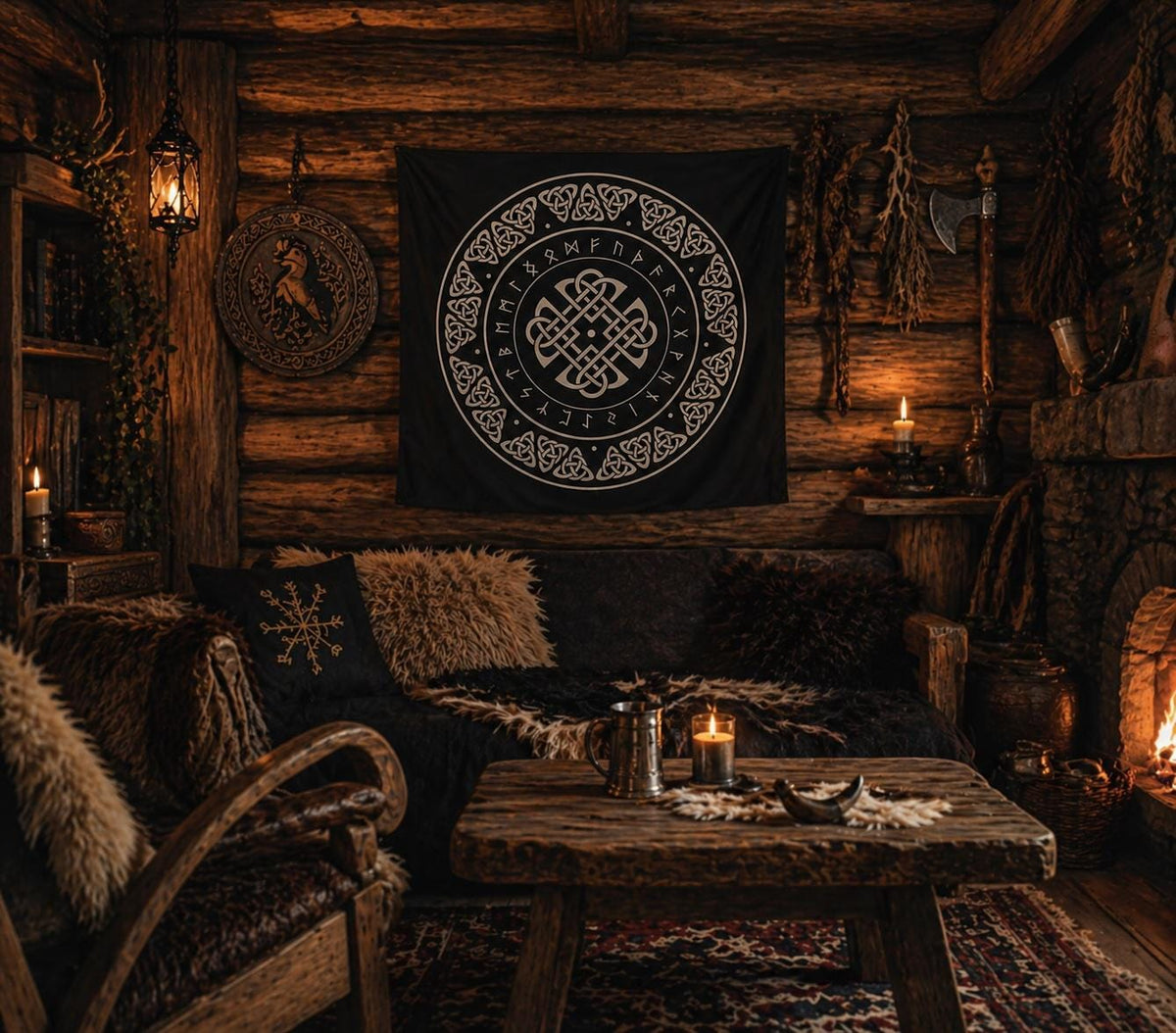 Viking Valknut Rug - Viking Decor Area Rug, Valknut Norse Pagan Rug, Scandinavian Design Carpet