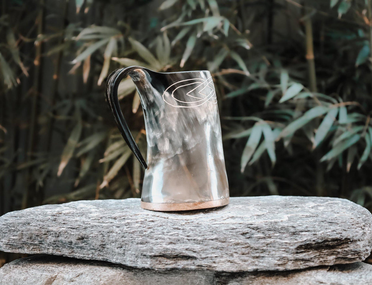 Viking Vegvisir Compass Mug - Viking Serpent Vegvisir Horn Mug – Handcrafted Buffalo Horn 500ml –