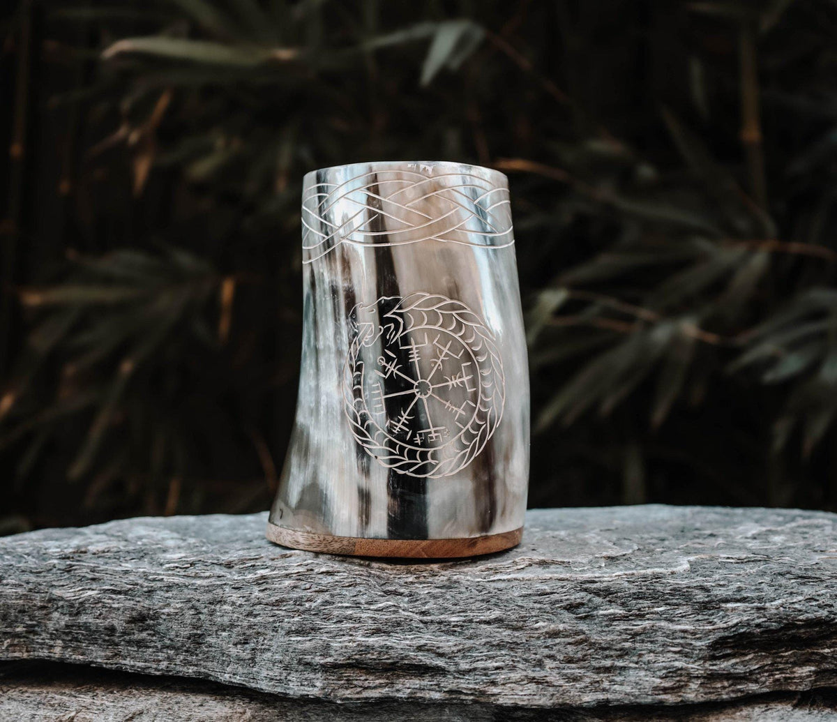 Viking Vegvisir Compass Mug - Viking Serpent Vegvisir Horn Mug – Handcrafted Buffalo Horn 500ml –