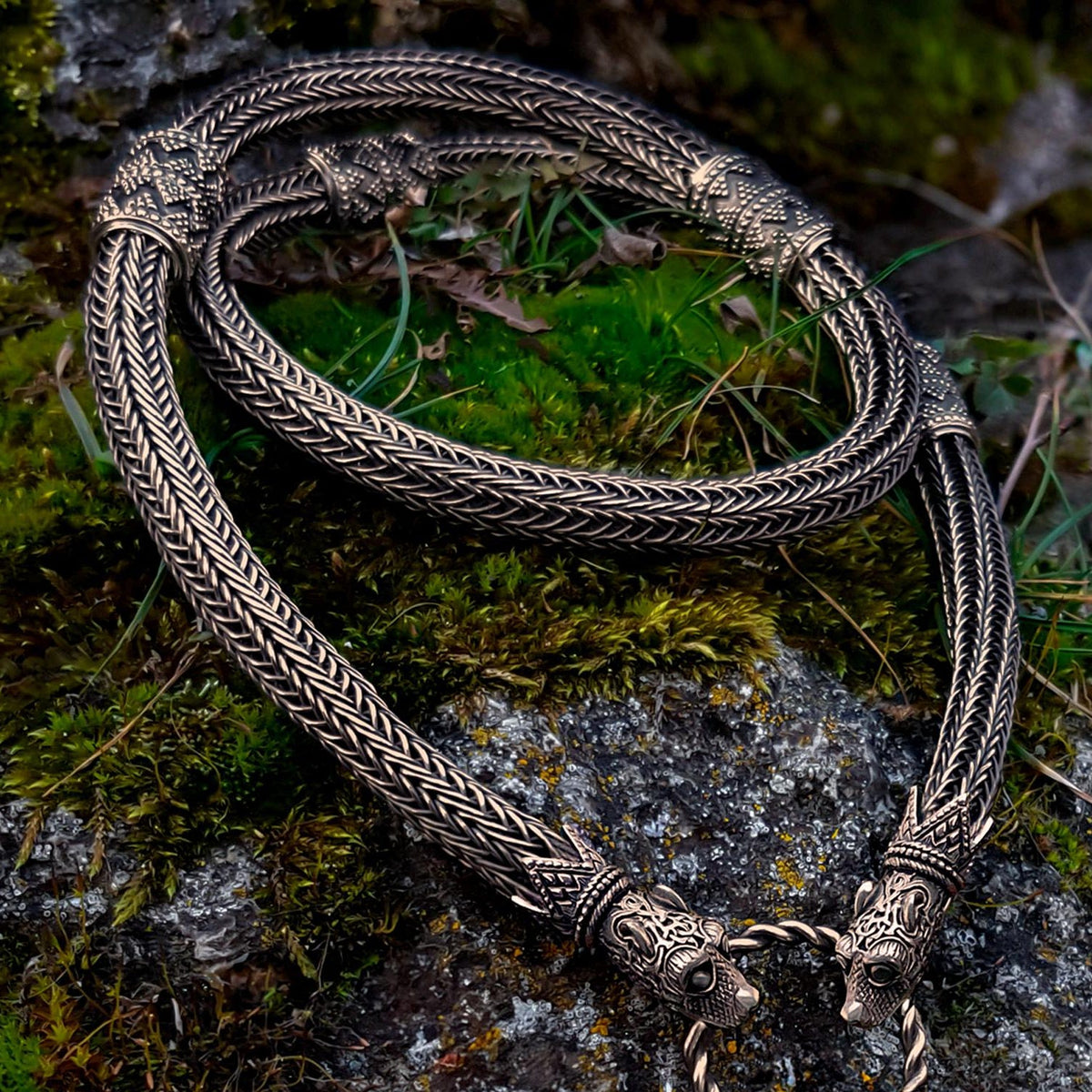 Viking Raven Necklace - Raven Head Viking Chain: Bronze Norse Necklace Replica