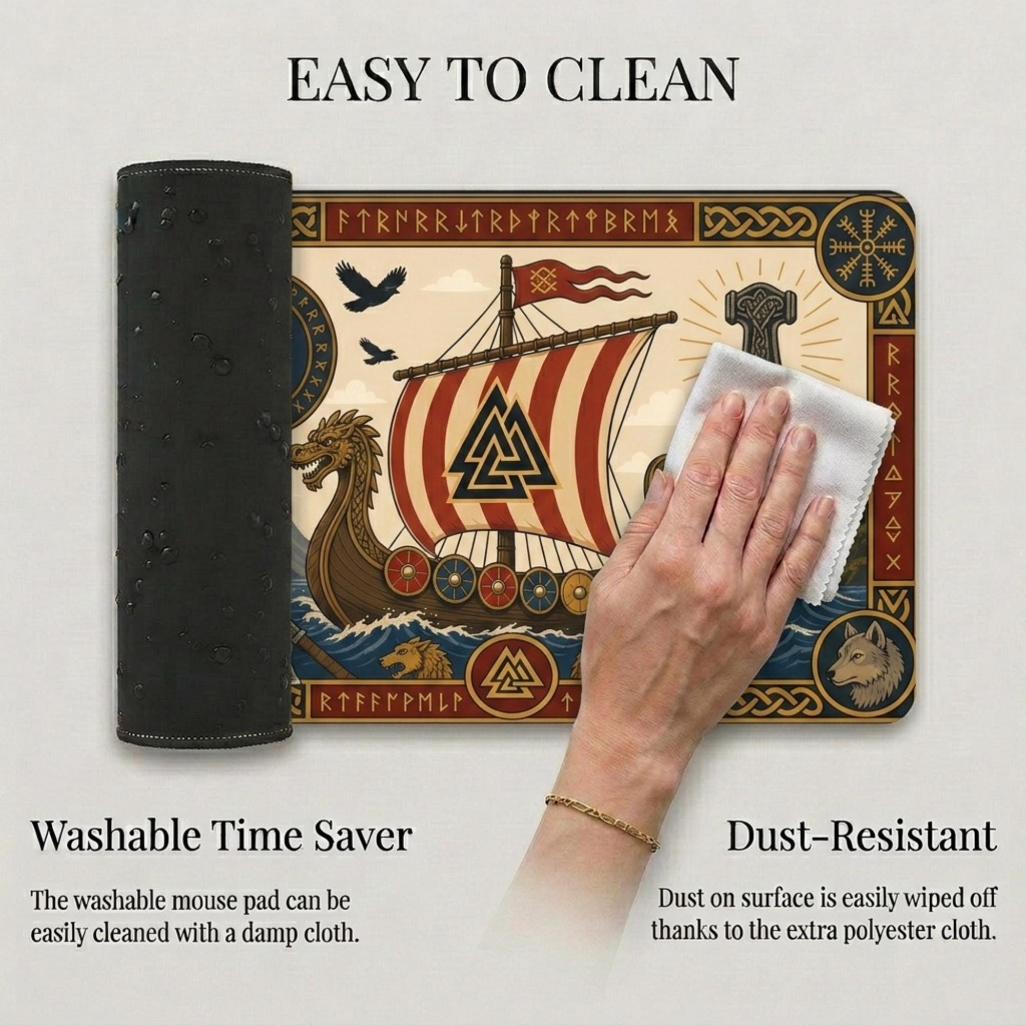 Viking Thor's Hammer Leather Accessory - Viking Desk Mat - Norse Mythology Mouse Pad, Longship &