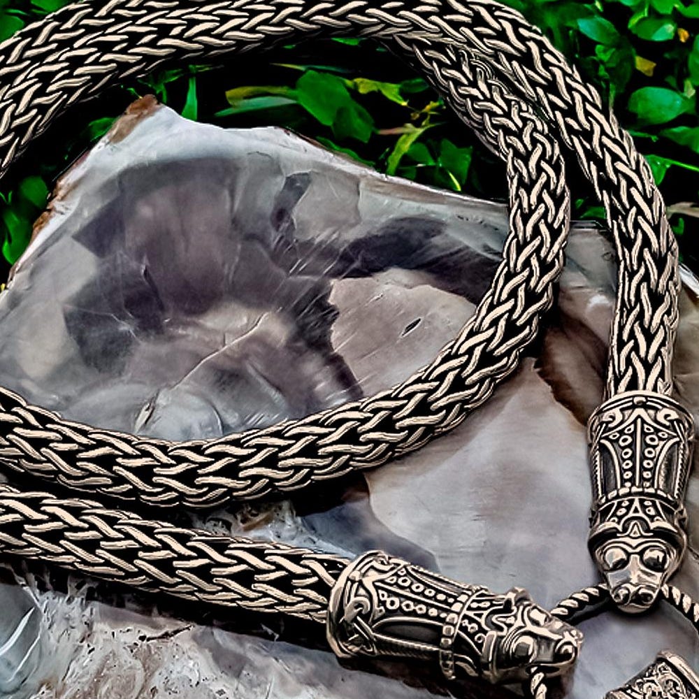 Viking Wolf Necklace - Bronze Viking Chain Wolf Head Necklace - Gotland Replica