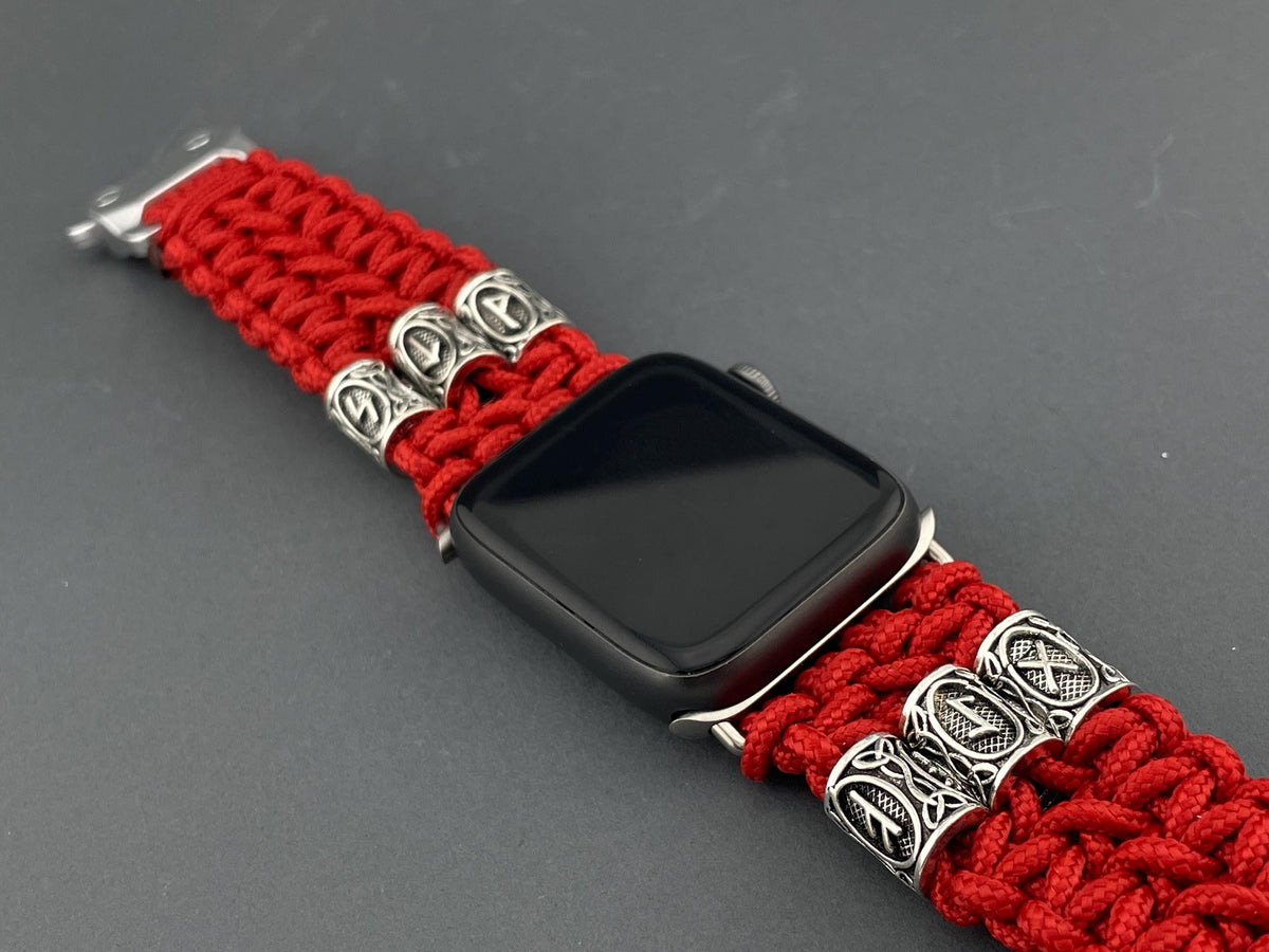 Viking Rune Bracelet - Silver Futhark Runes Bracelet for Apple Watch Nordic Runic Style Black