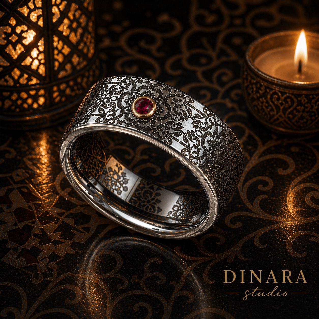 Viking Ring - 14k gold dwarven ring, brutalist signet ruby gemstone ring, fantasy viking nordic