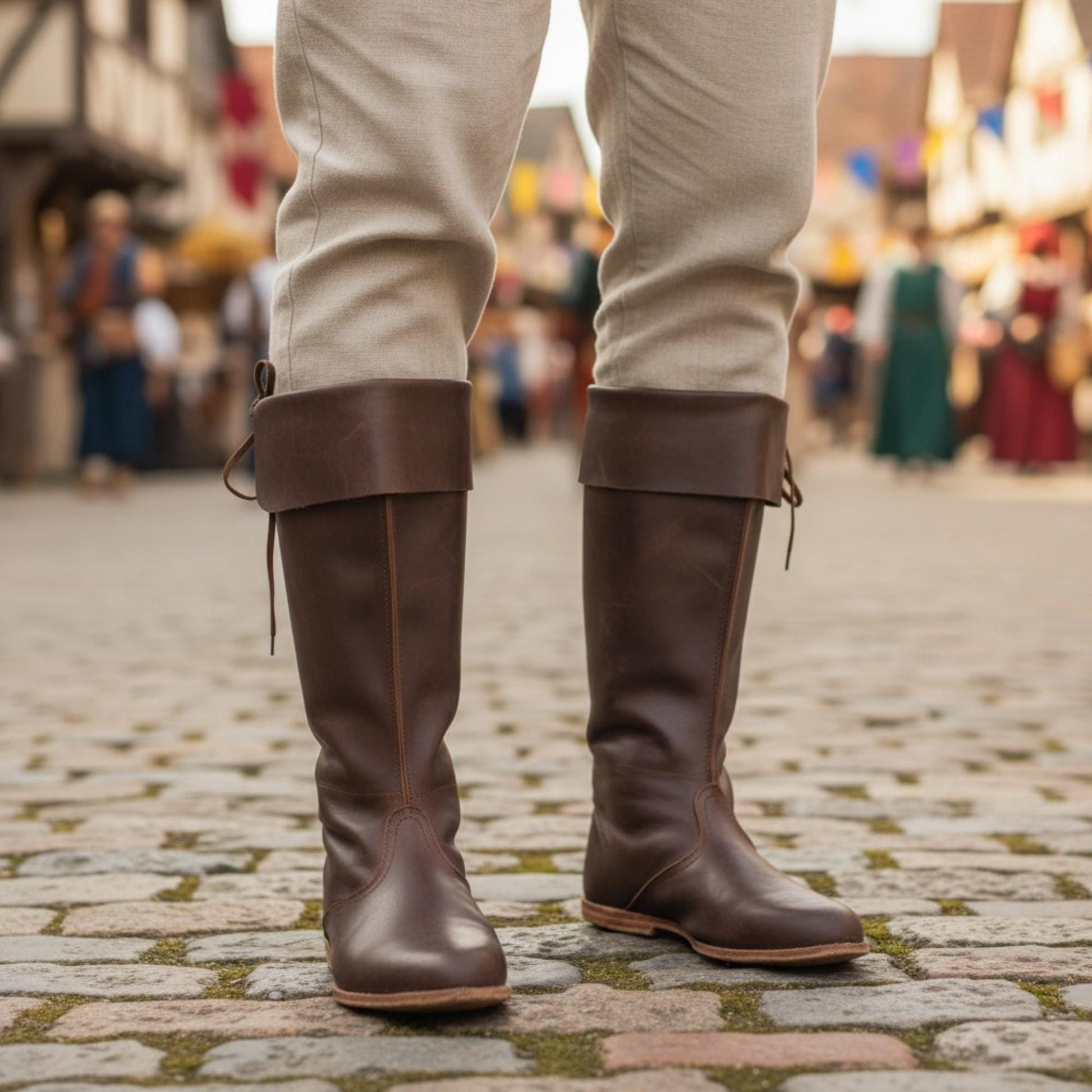 Viking Boots - Medieval Knee High Boots for Ren Faire, Viking LARP Boots, Renaissance Lace Up