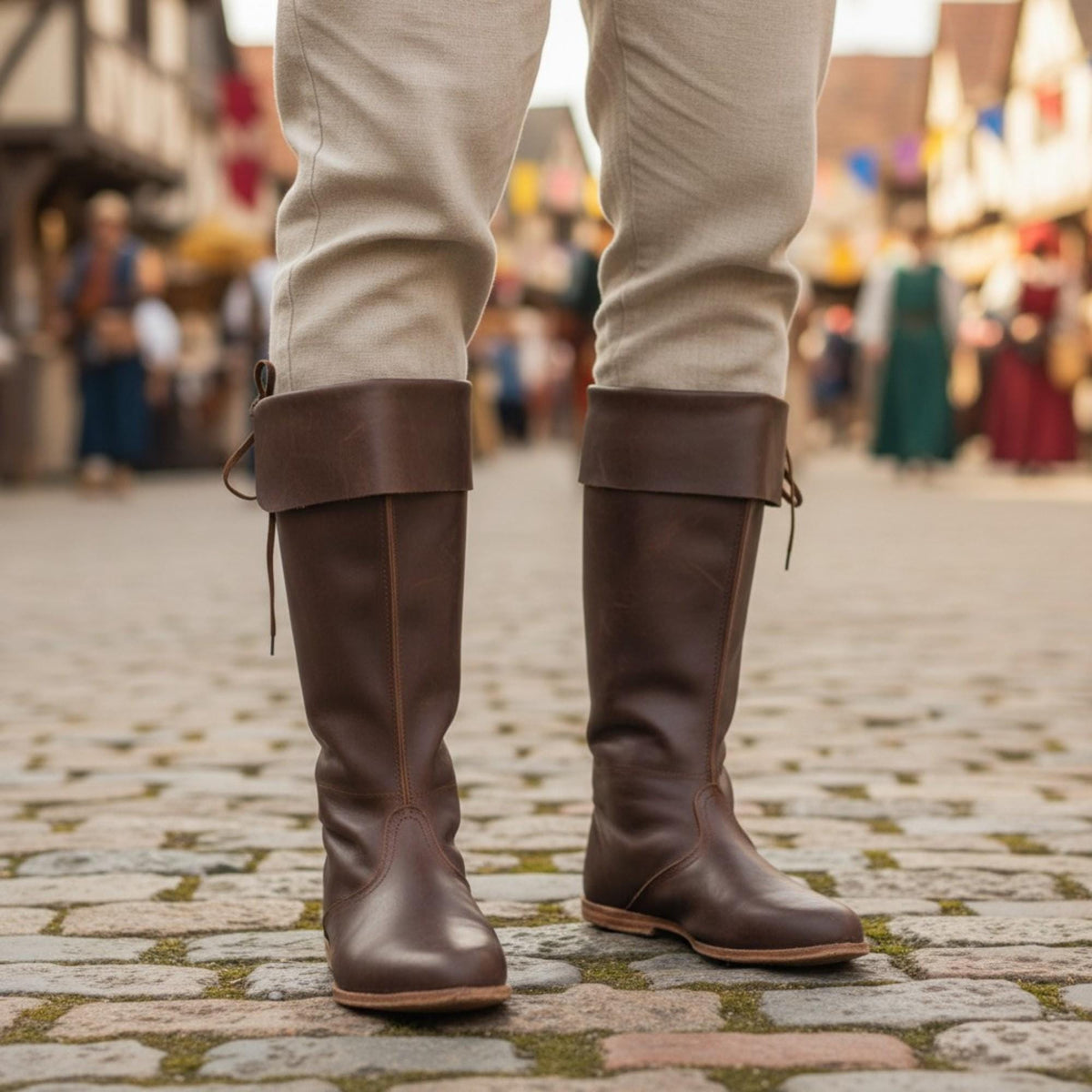 Viking Boots - Medieval Knee High Boots for Ren Faire, Viking LARP Boots, Renaissance Lace Up