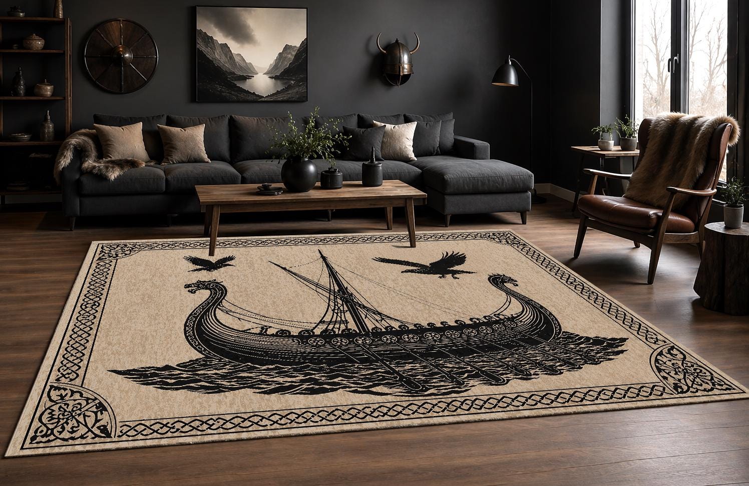 Viking Vegvisir Compass Rug - Vegvisir Viking Compass Rug, Norse Mythology Nordic Decor