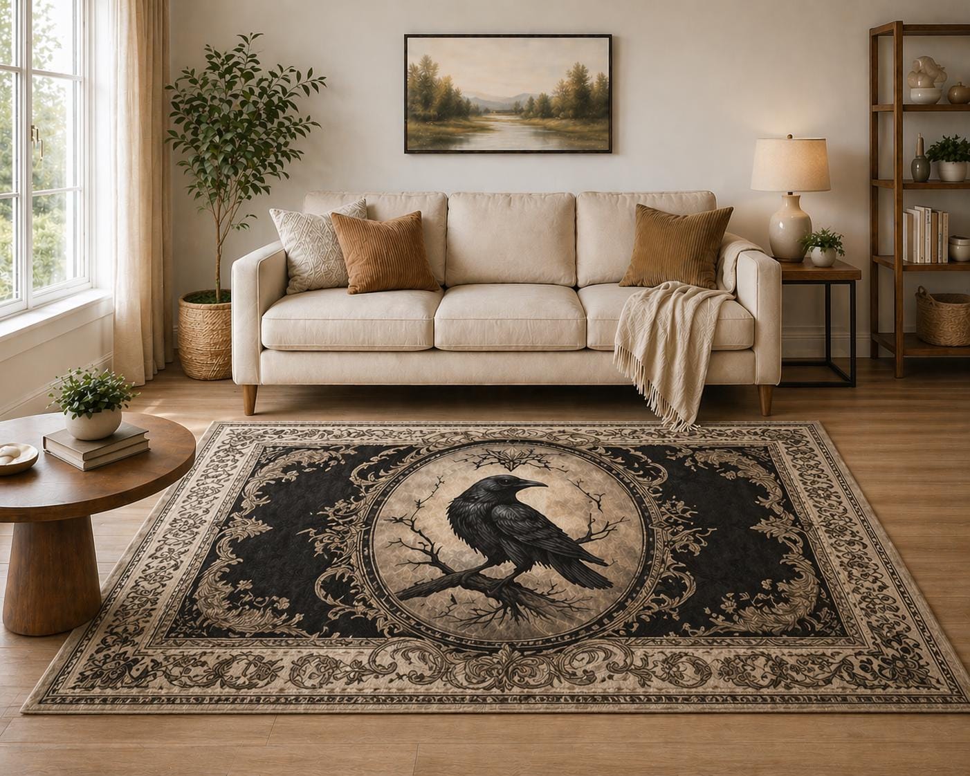Viking Longship Rug - Viking Fjord Rug, Nordic Longship Mountain Landscape, Norse Celtic Area Rug
