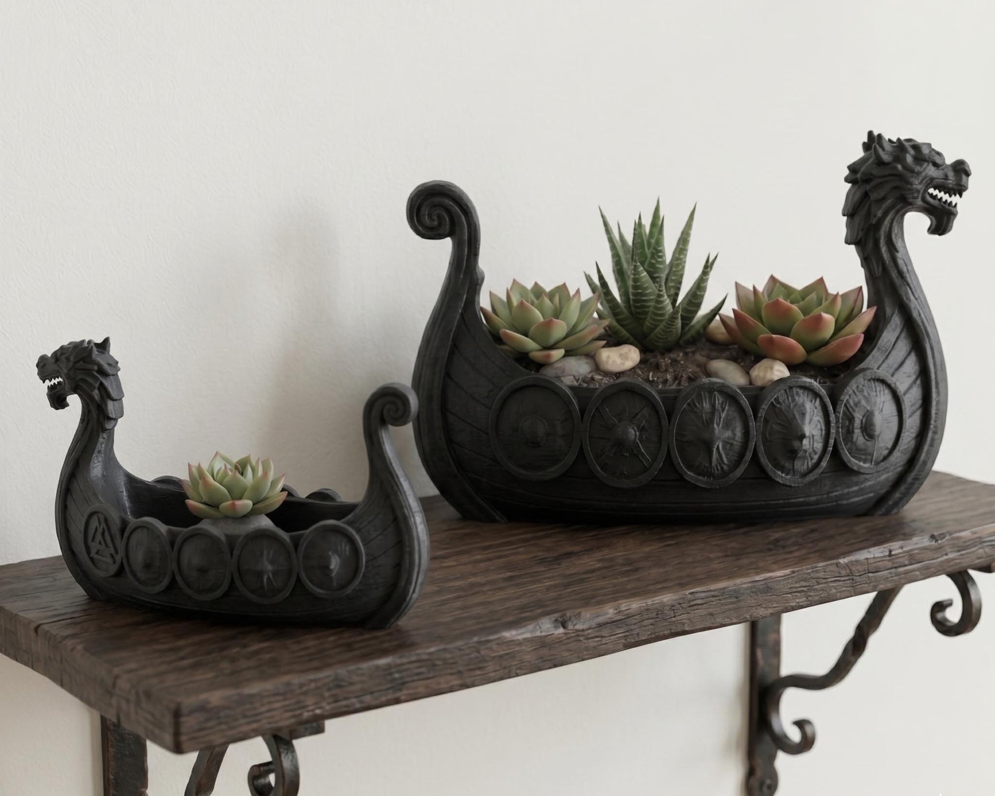 Viking Longship Home Decor - Viking Longship Planter Set, Norse Succulent Pot in Small Medium Large