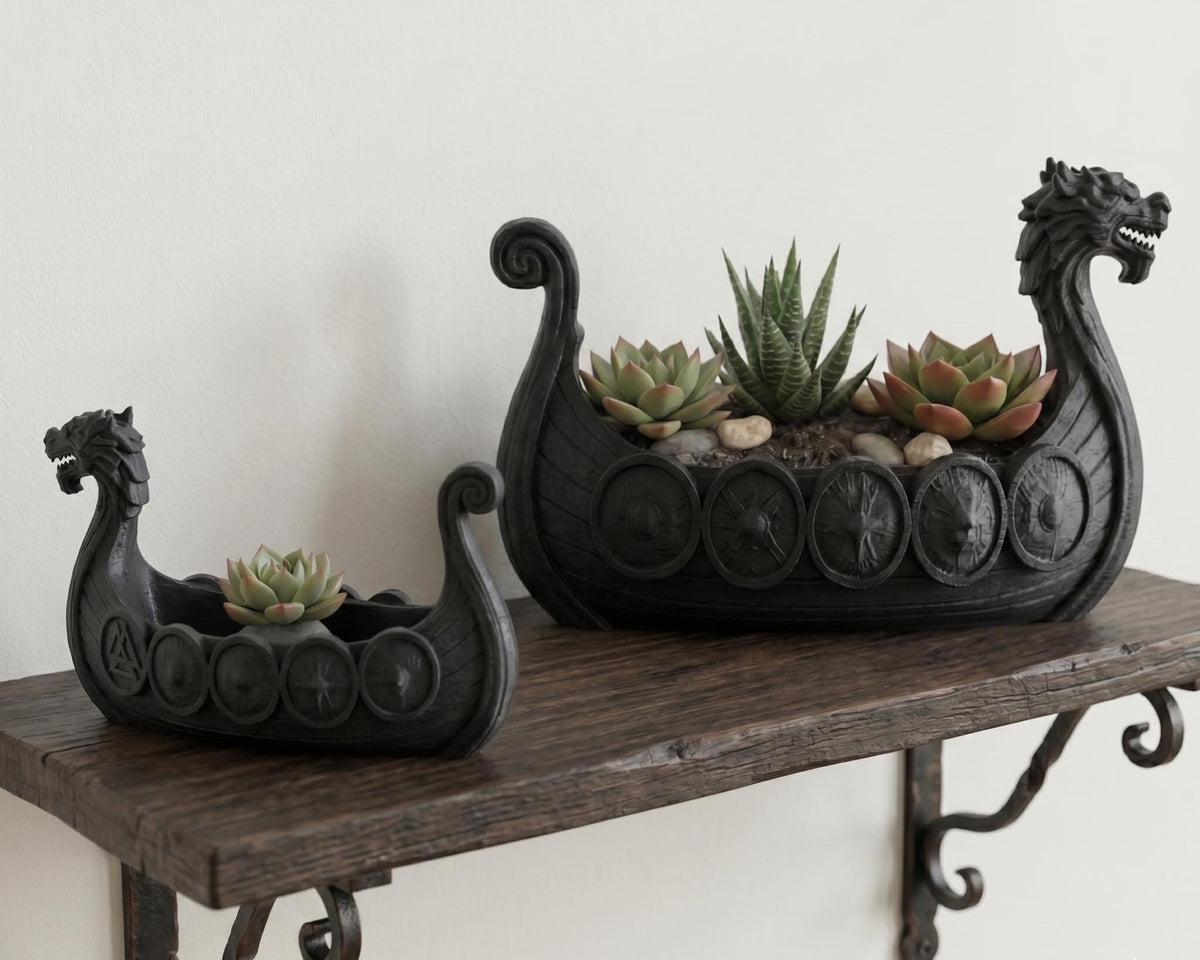 Viking Longship Home Decor - Viking Longship Planter Set, Norse Succulent Pot in Small Medium Large