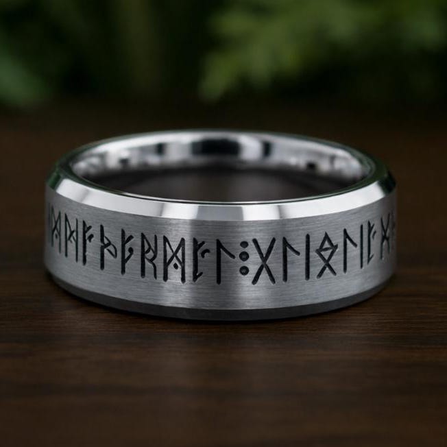 Viking Rune Ring - Personalized Silver Viking Rune Ring for Men, Engraved Norse Fidget Band, Nordic