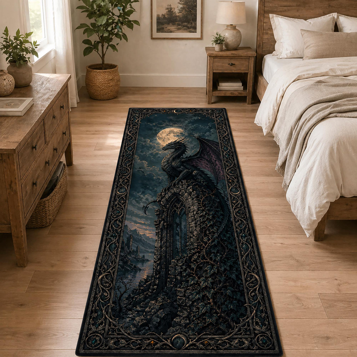Viking Longship Rug - Viking Longship Runner Rug: Norse Dragon Boat Design, Ancient Warrior Symbol