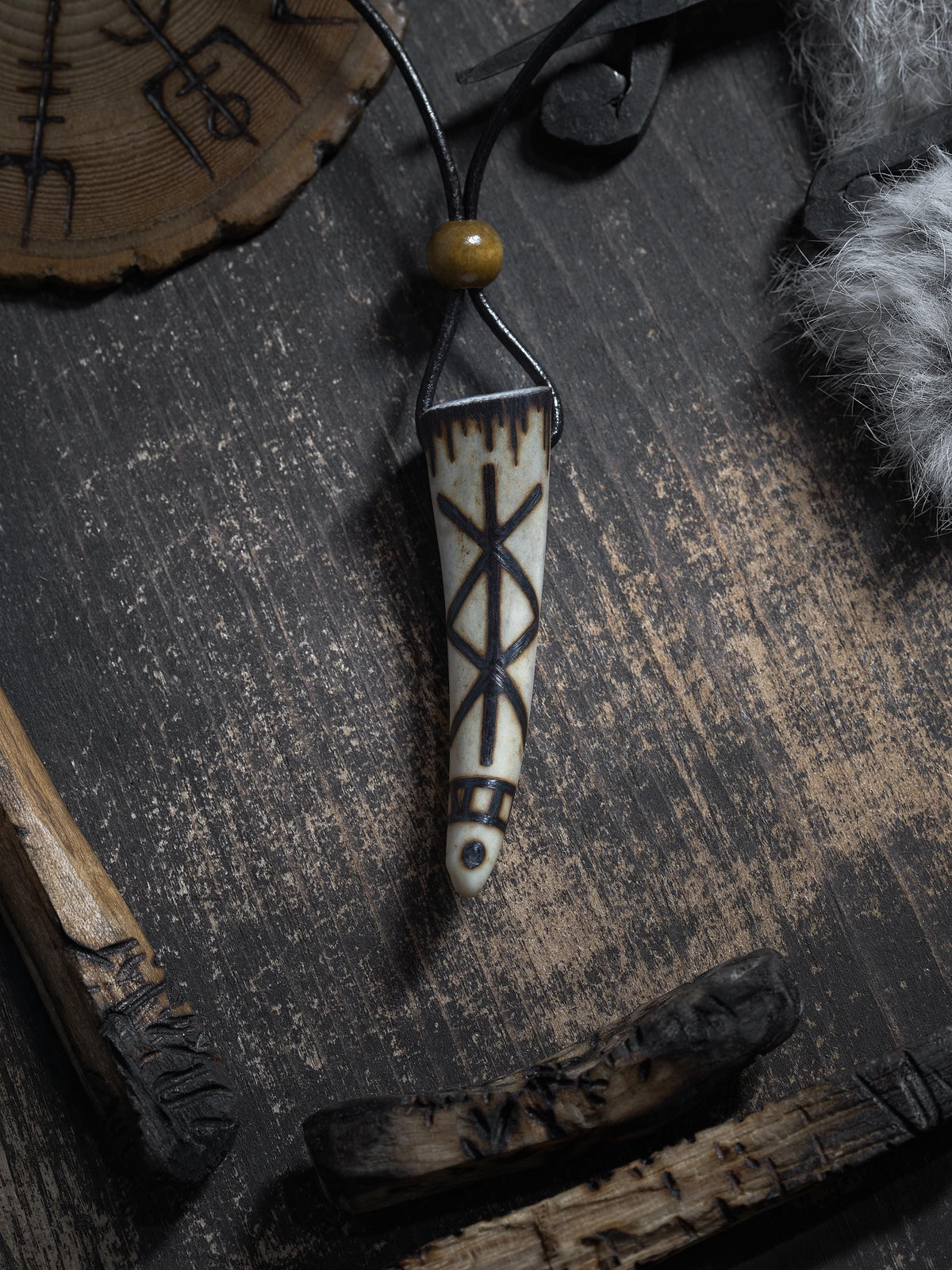 Viking Rune Necklace - Protection BindRune, Antler Pendant, Viking Rune