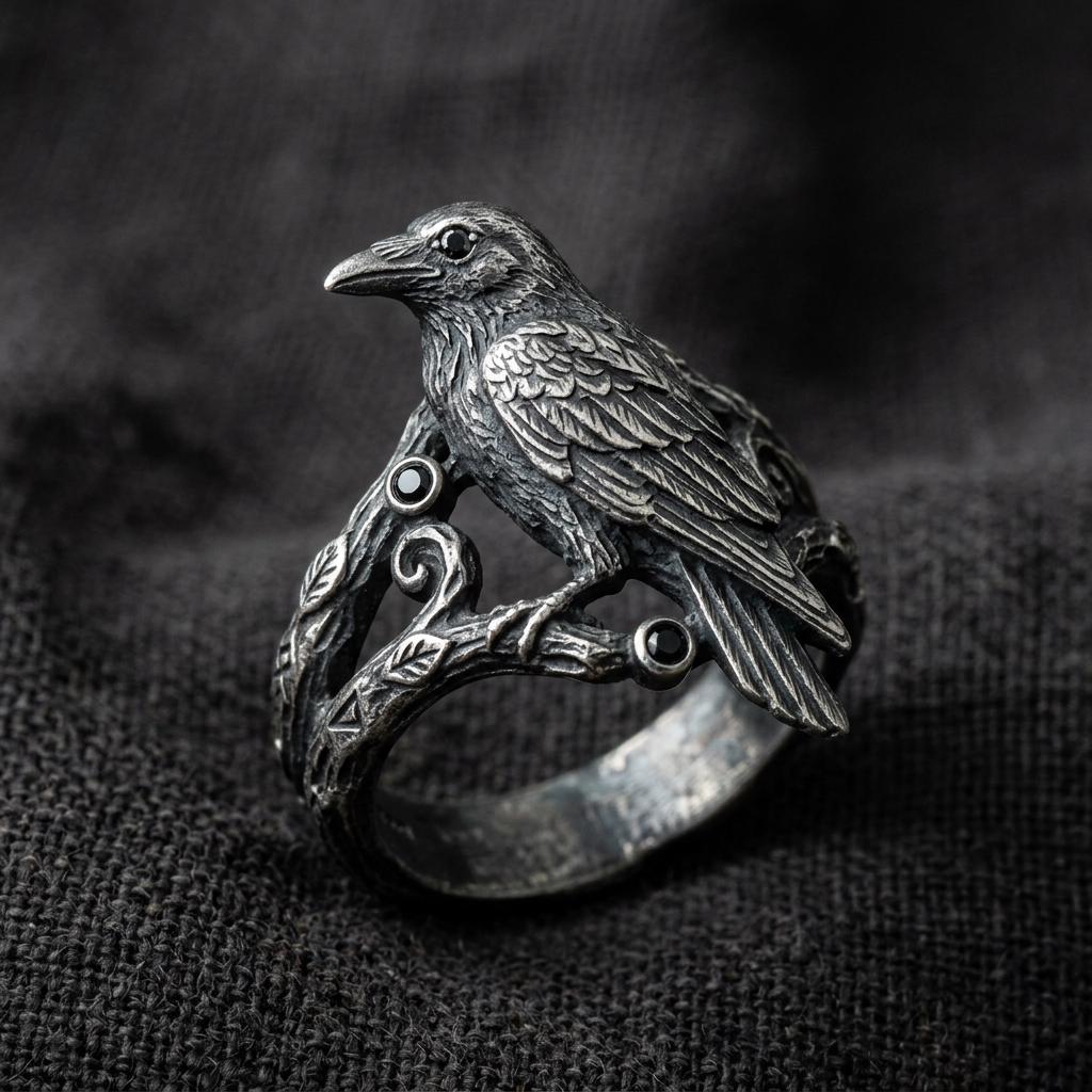 Viking Raven Ring - Raven Celtic Knot Ring, Viking Raven Band, Oxidized Silver Ring, Norse Celtic