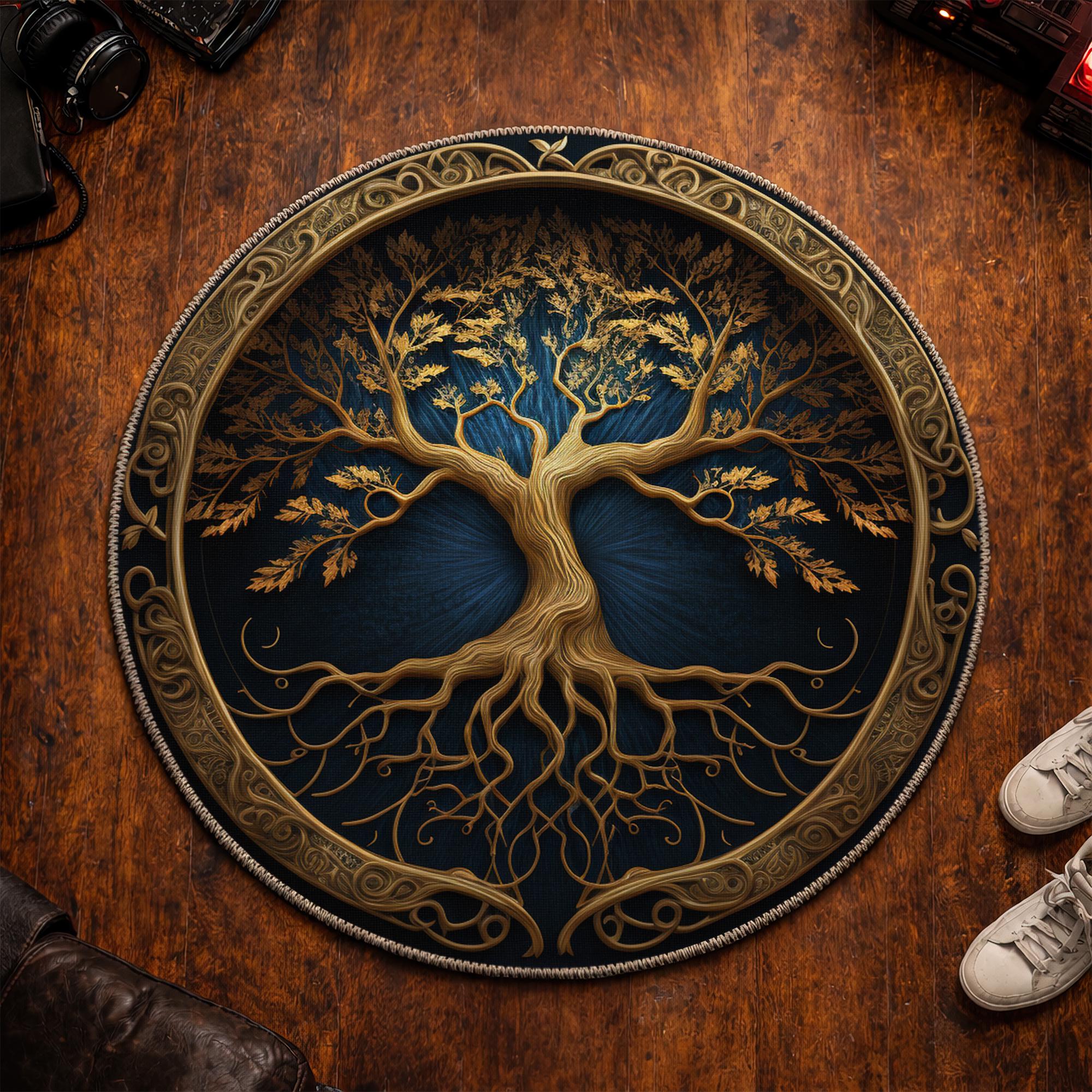 Viking Yggdrasil Tree of Life Rug - Yggdrasil Tree Of Life Round Rug, Nordic Carpet, Vikings Rug