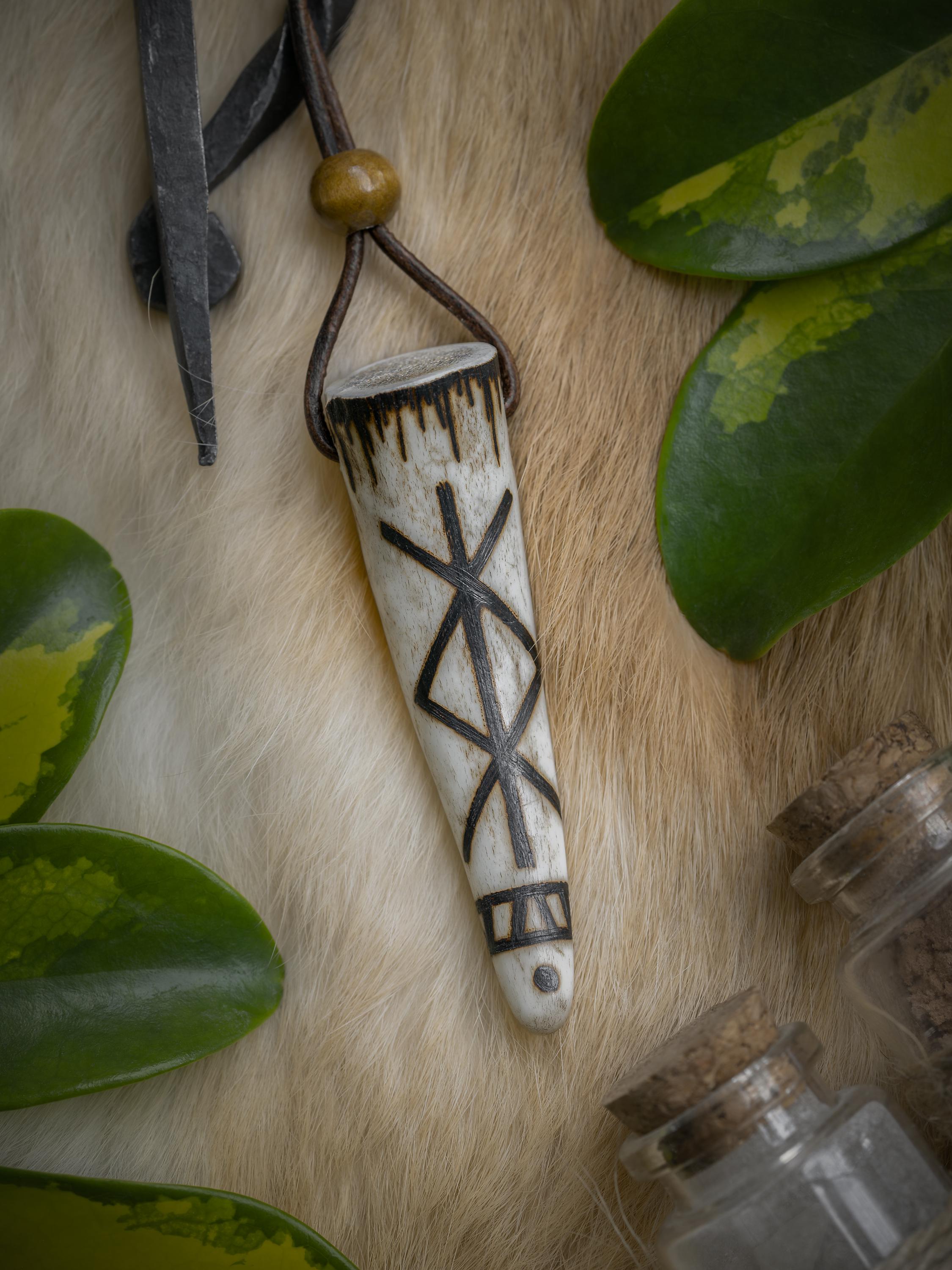 Viking Rune Necklace - Protection BindRune, Antler Pendant, Viking Rune