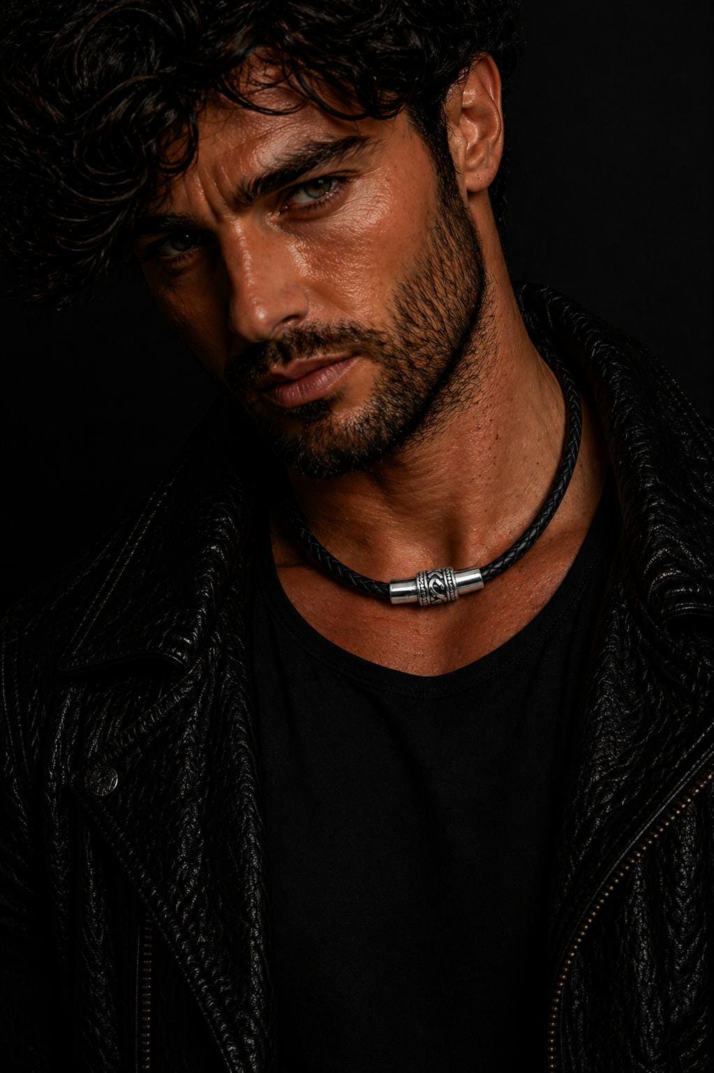 Viking Necklace - Braided Leather Dragon Necklace – Viking Necklace with Silver Dragon End Caps