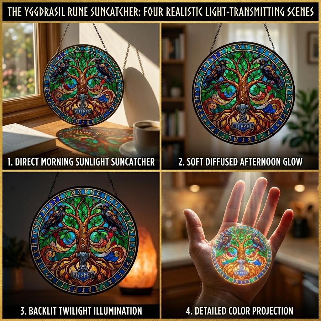 Viking Yggdrasil Tree of Life Home Decor - Yggdrasil Tree of Life Stained Glass Suncatcher, Viking
