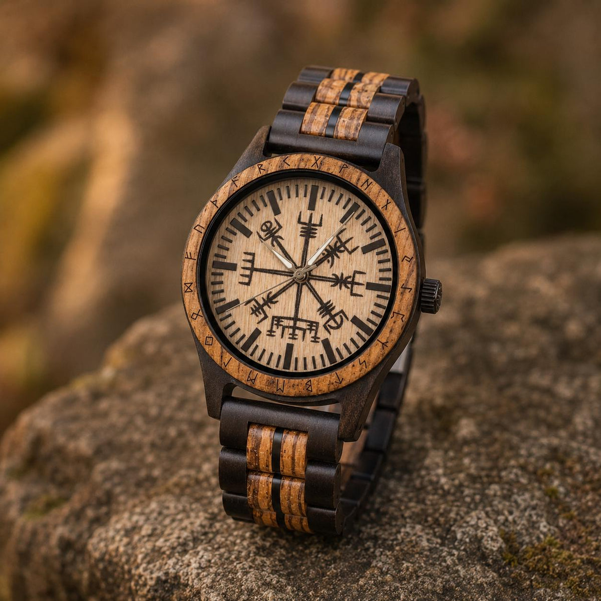 Viking Leather Accessory - Viking Compass Watch, Wooden Engraved, Groomsmen Gift, Personalized