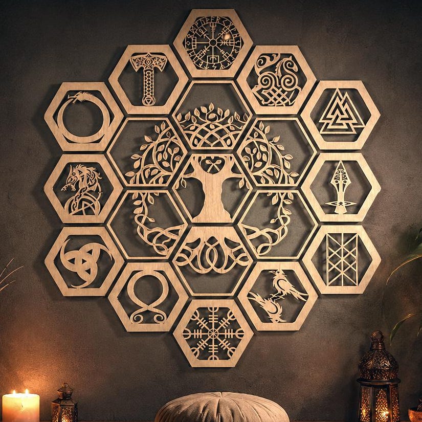Viking Vegvisir Compass Blanket - Viking Vegvisir Wall Art Wooden Decor, Norse Compass Symbol Wall