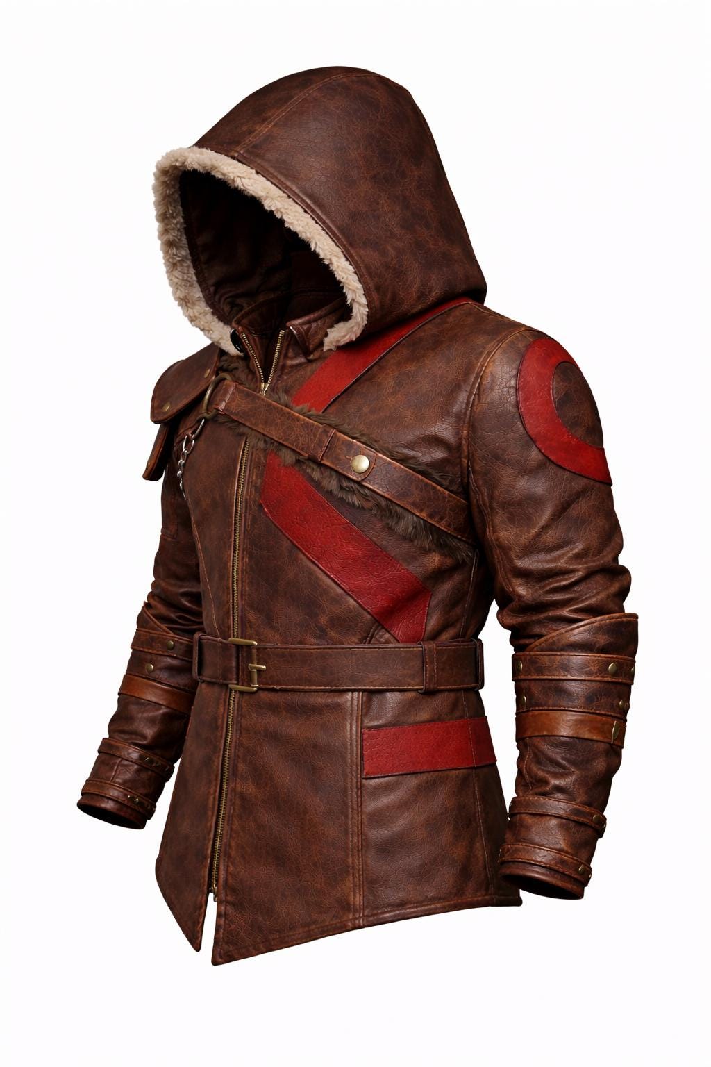 Viking Jacket - Inspired Jacket Viking Warrior Leather Coat with Faux Fur Hood Norse Mythology