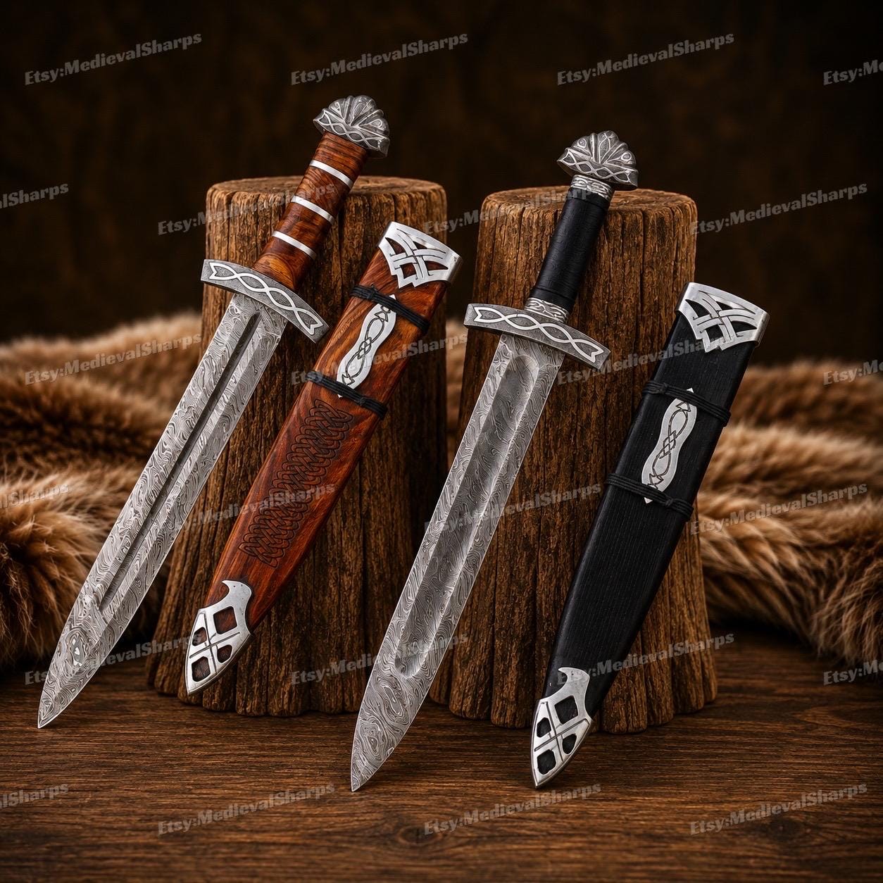 Viking Costume & LARP - 36” Damascus Northmen Sword with Scabbard, Handmade Collectible Medieval