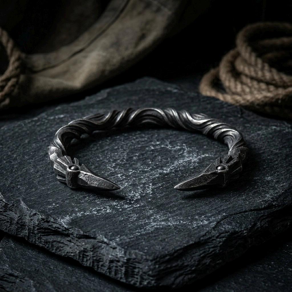 Viking Bracelet - Viking Dragon Cuff Bracelet, Stainless Steel Norse Arm Band, Midgard Serpent