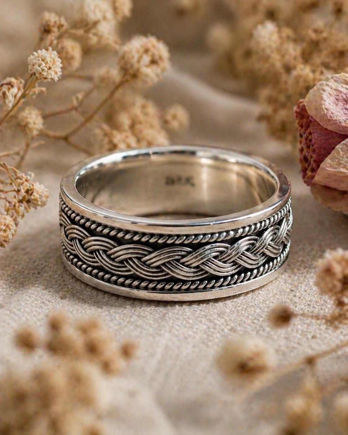 Viking Raven Ring - Raven Celtic Knot Ring, Viking Raven Band, Oxidized Silver Ring, Norse Celtic