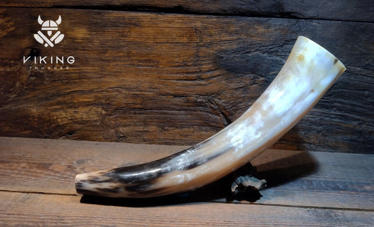 Viking Wolf Weapon Replica - Norse Viking War Horn, Handmade Engraved Wolf Ox Horn, Leather Strap