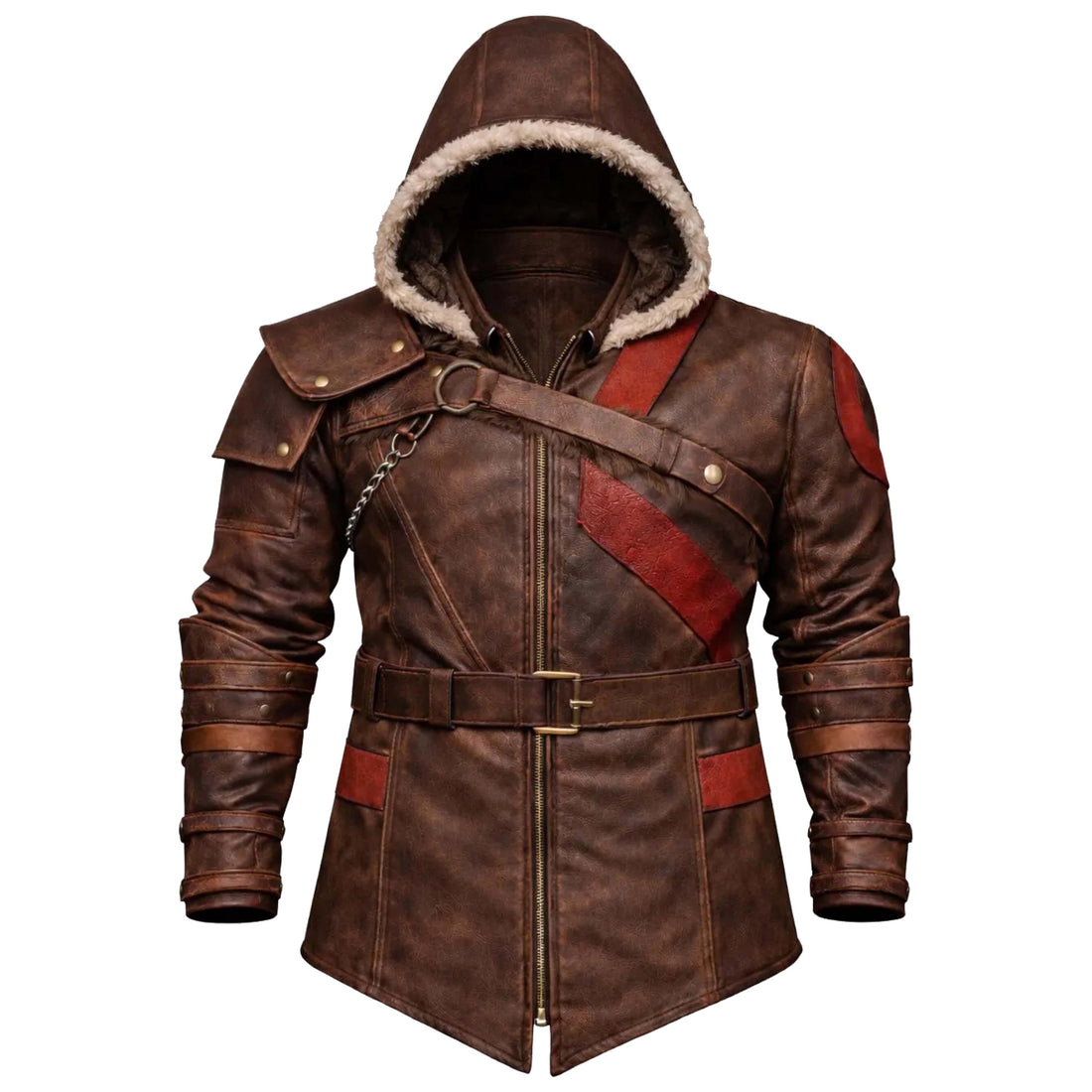 Viking Jacket - Inspired Jacket Viking Warrior Leather Coat with Faux Fur Hood Norse Mythology