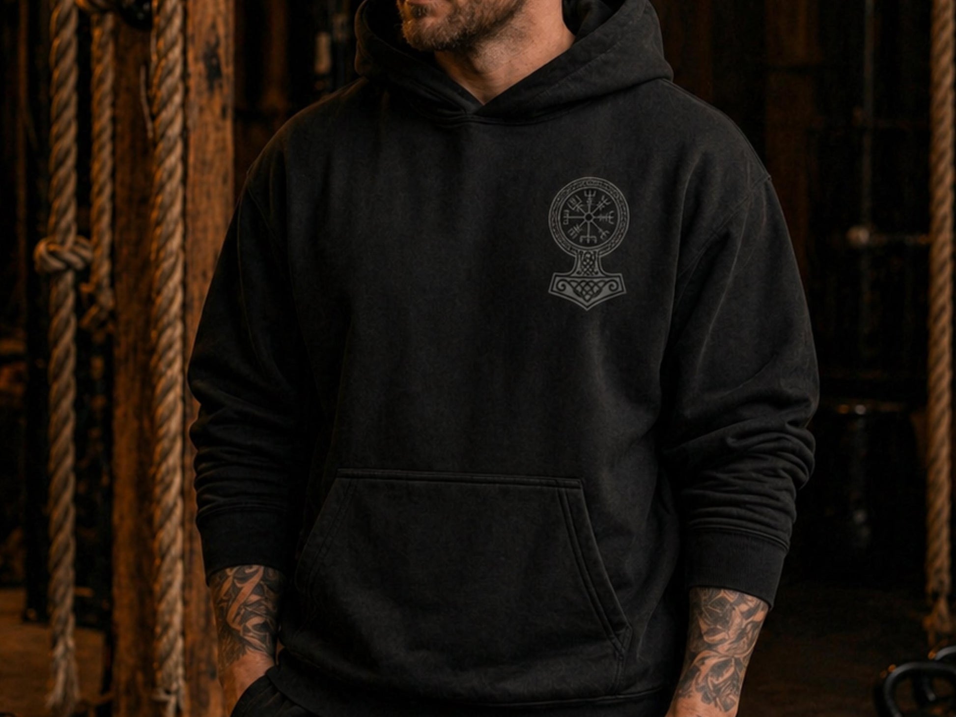 Viking Thor's Hammer Hoodie - Viking Hoodie Men Vegvisir Compass Mjolnir Thor Hammer Norse