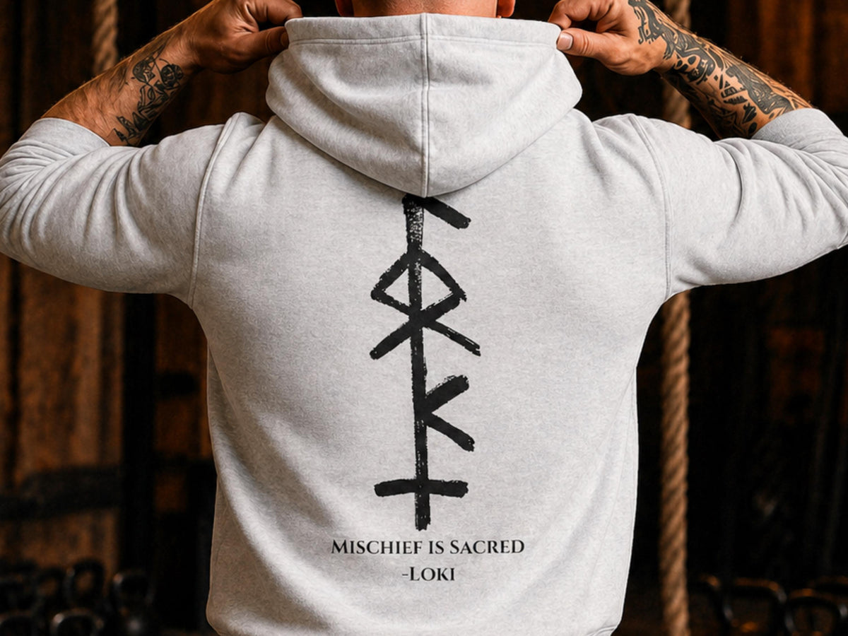 Viking Thor's Hammer Hoodie - Personalized Viking Zip Hoodie for Men Custom Rune Name Norse Symbol