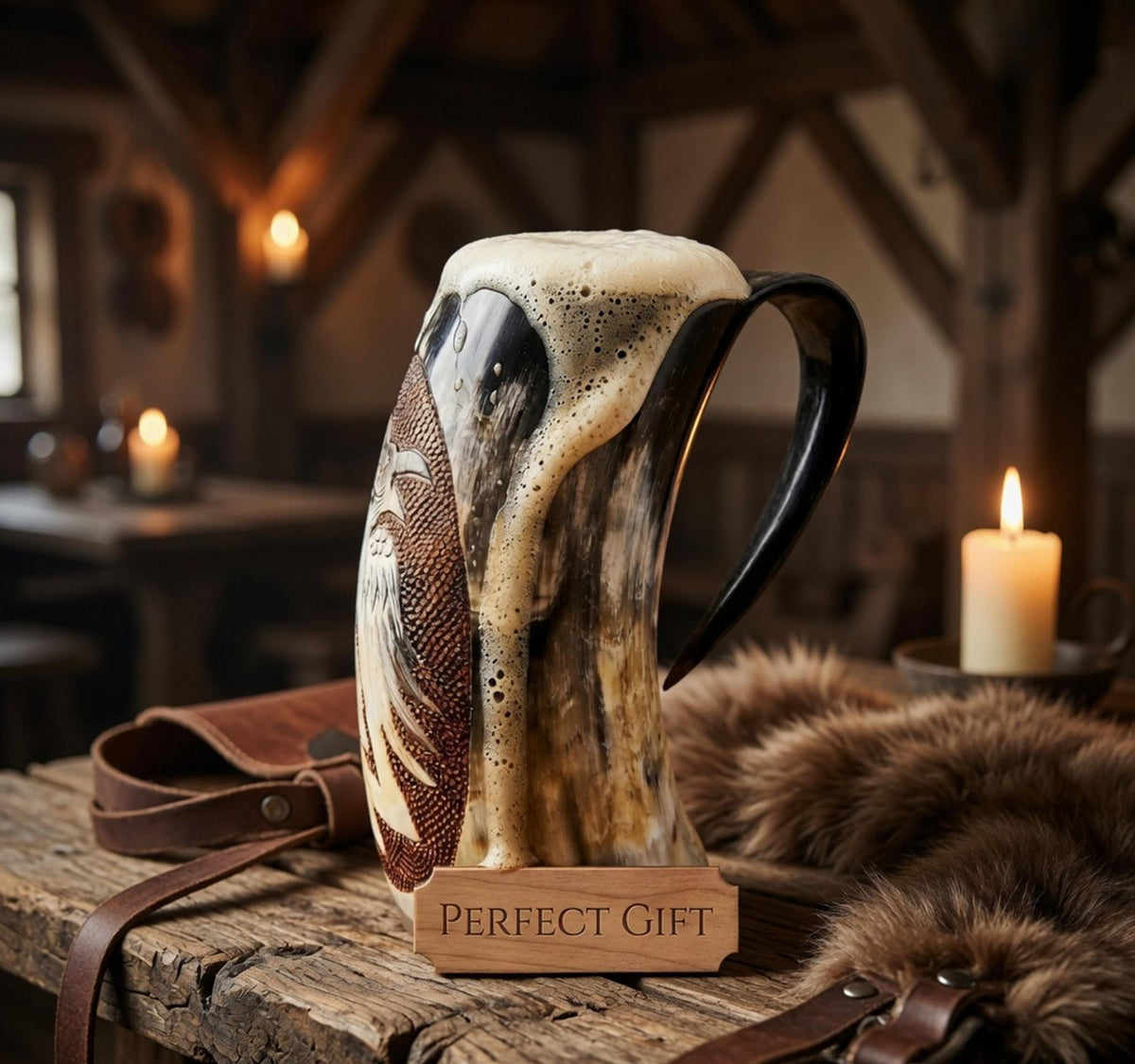 Viking Raven Mug - Norse Raven Horn Mug – Handmade Viking Drinking Cup for Mead, Beer & Medieval