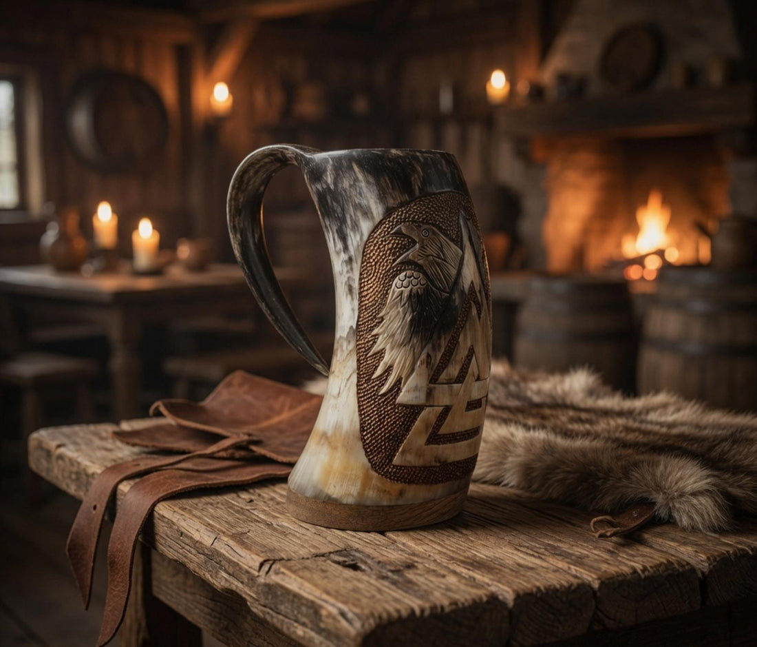 Viking Raven Mug - Norse Raven Horn Mug – Handmade Viking Drinking Cup for Mead, Beer & Medieval