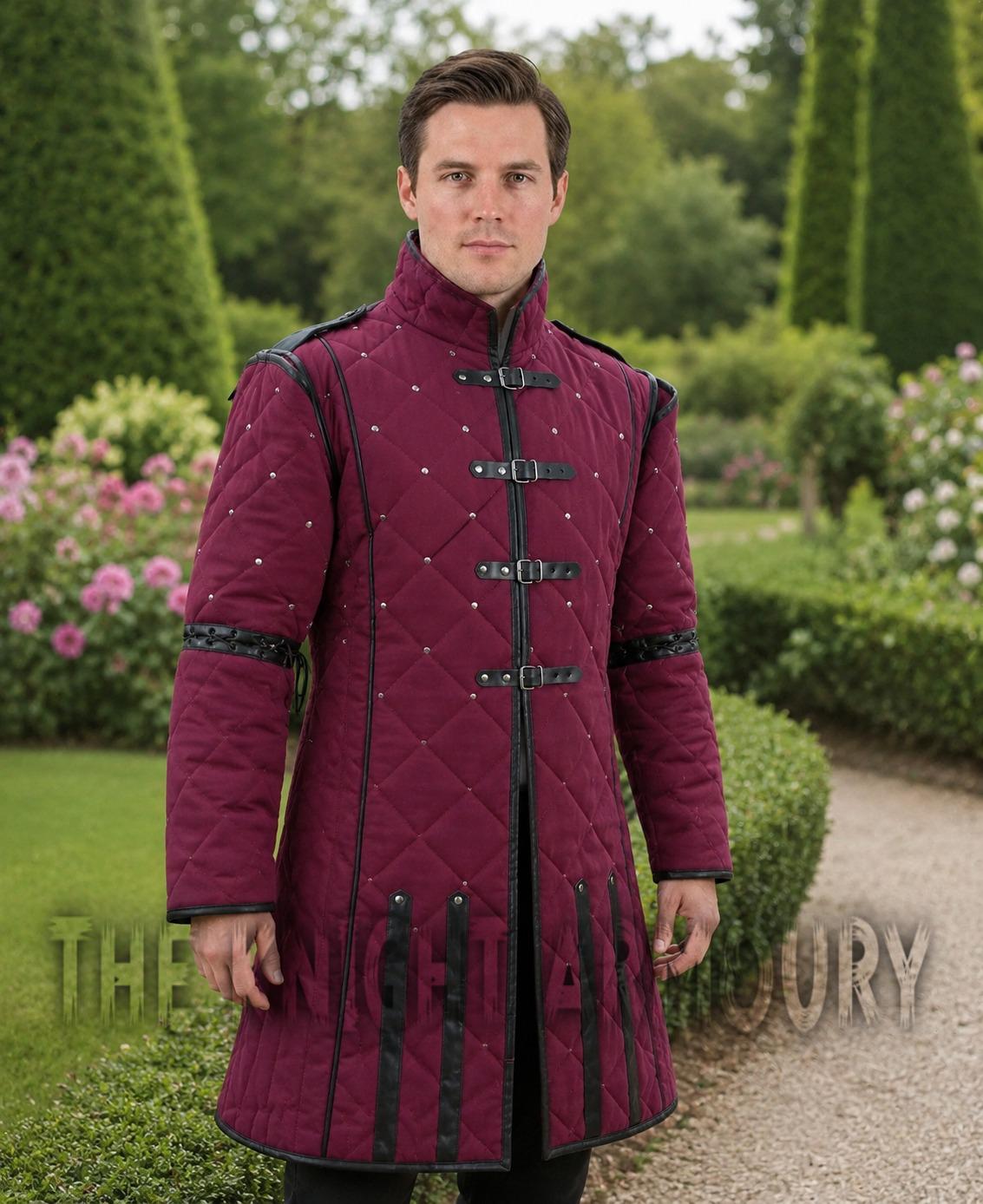 Viking Jacket - Wine Medieval Gambeson Coat for Men – Quilted Viking Armor Jacket