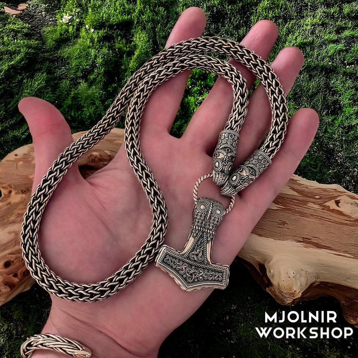 Viking Raven Necklace - Raven Head Viking Chain: Bronze Norse Necklace Replica