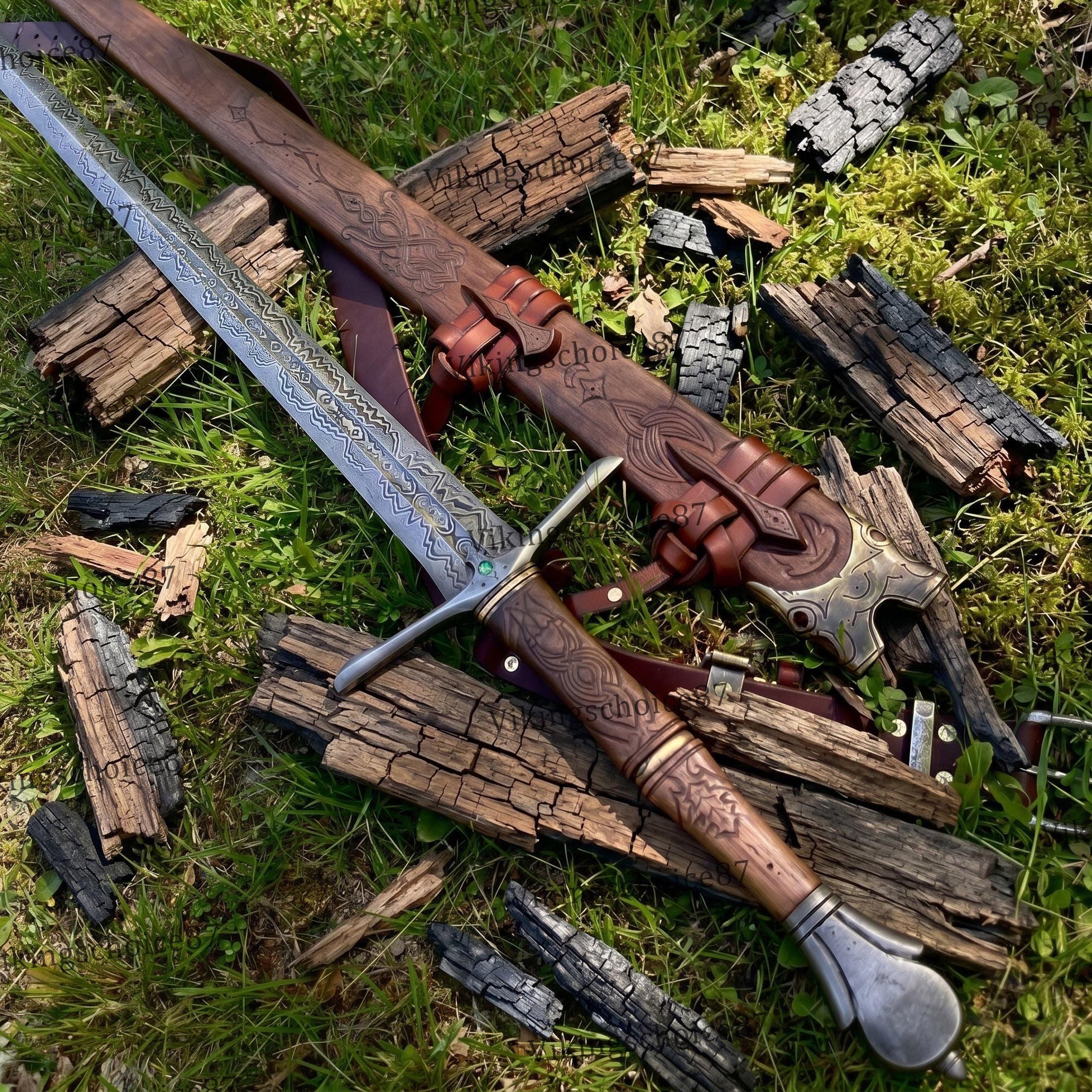 Viking Weapon Replica - Northmen Sword Hand Forged Damascus Steel, Medieval Viking Long Sword, Wall