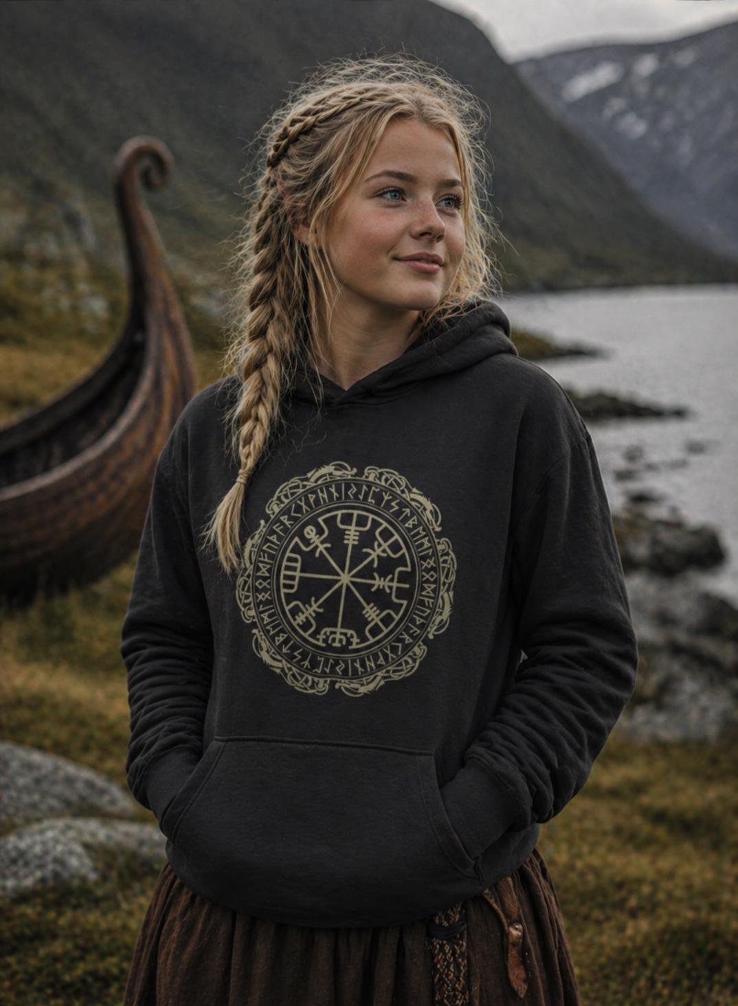 Viking Wolf Hoodie - Viking Norse Runes Hoodie Collection, Raven Wolf Dragon Vegvisir Sweatshirt