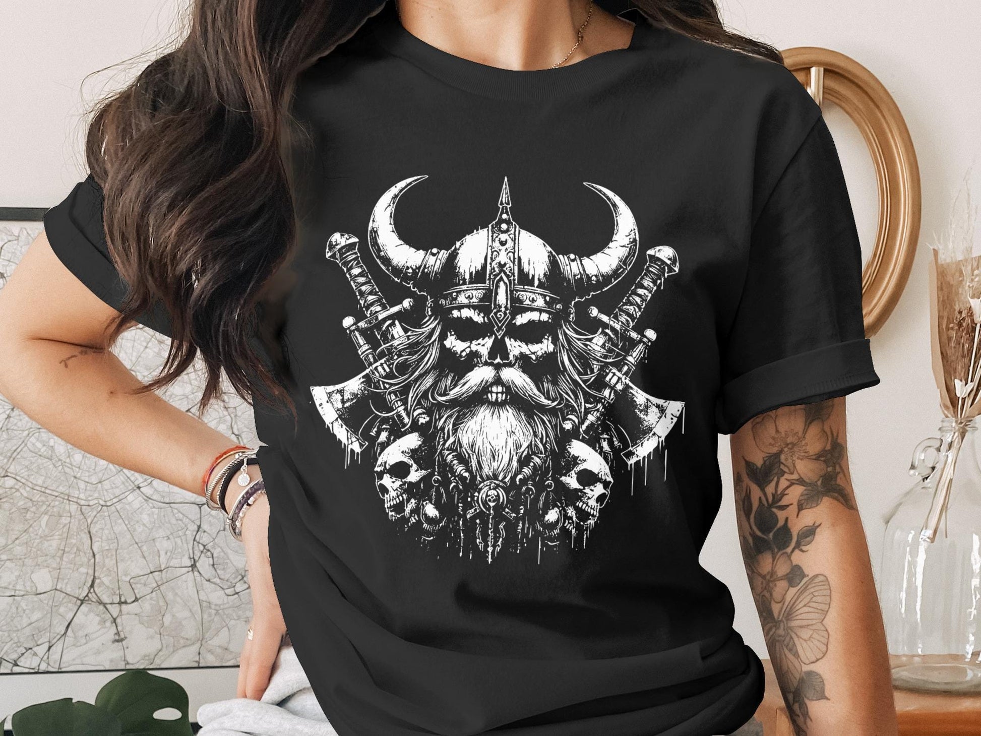 Viking T-Shirt - Berserker Skull Viking Helmet No Mercy T-shirt, Norse Warrior Design