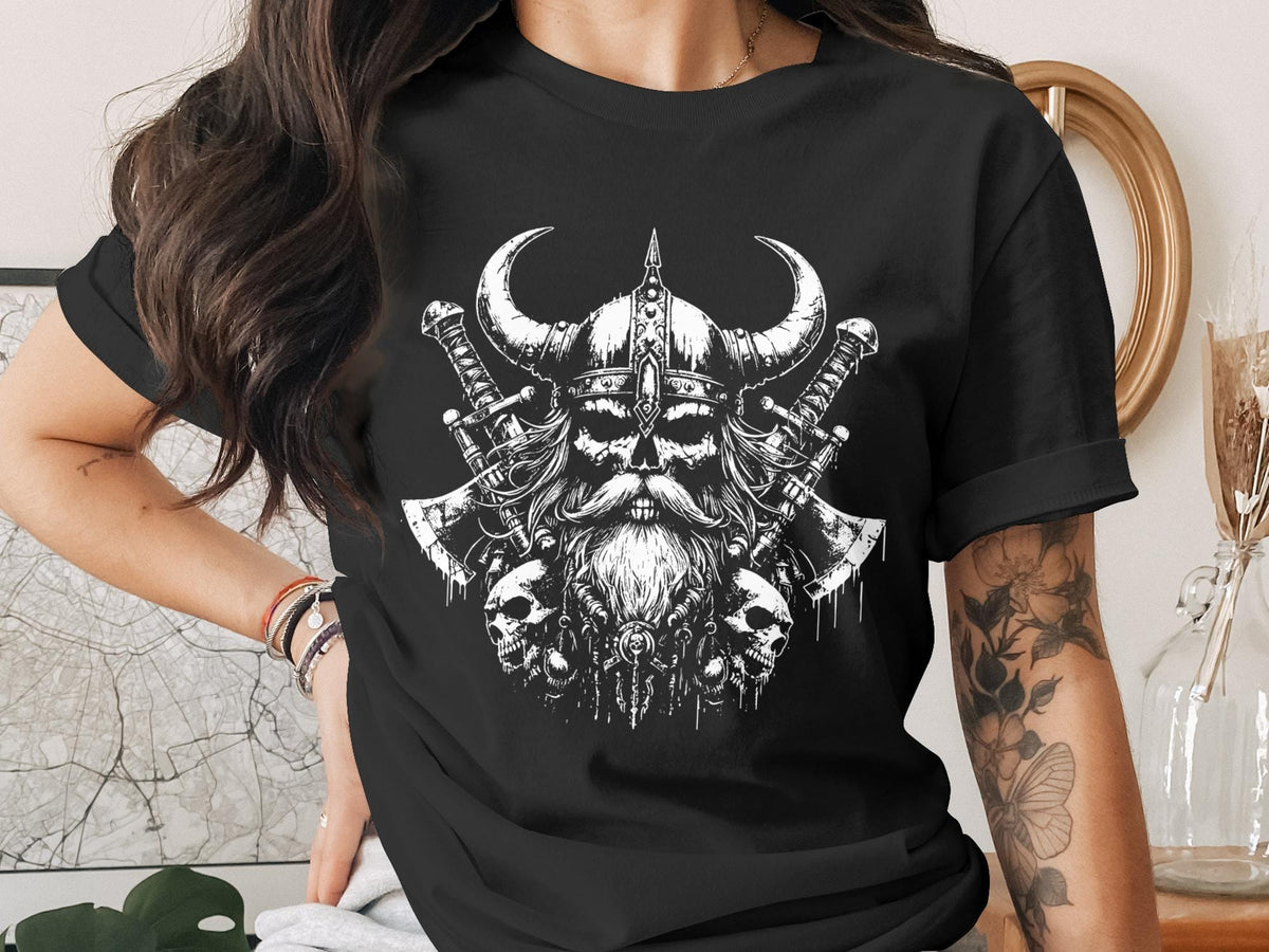 Viking T-Shirt - Berserker Skull Viking Helmet No Mercy T-shirt, Norse Warrior Design