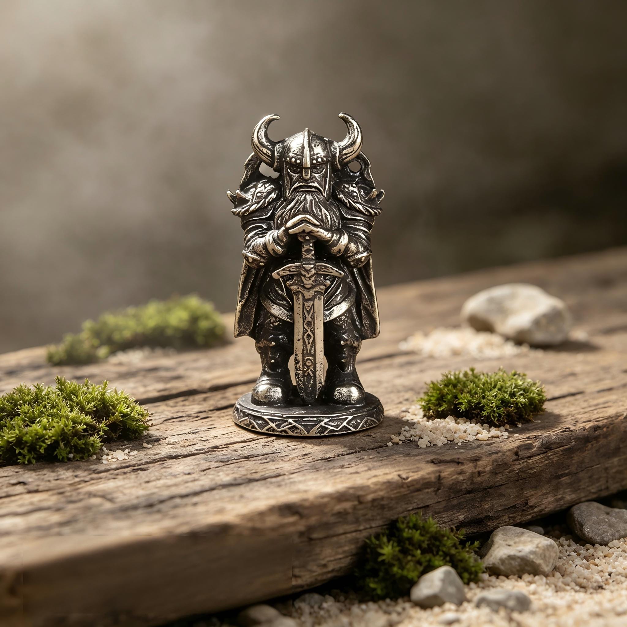 Viking Home Decor - Handmade Mini Bronze Viking Statue - Retro Desktop Decoration, Gothic Small